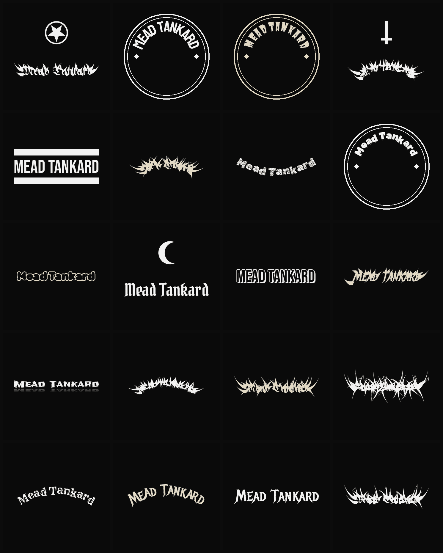 Twenty Mead Tankard band logo ideas — different faces, treatments and spike settings