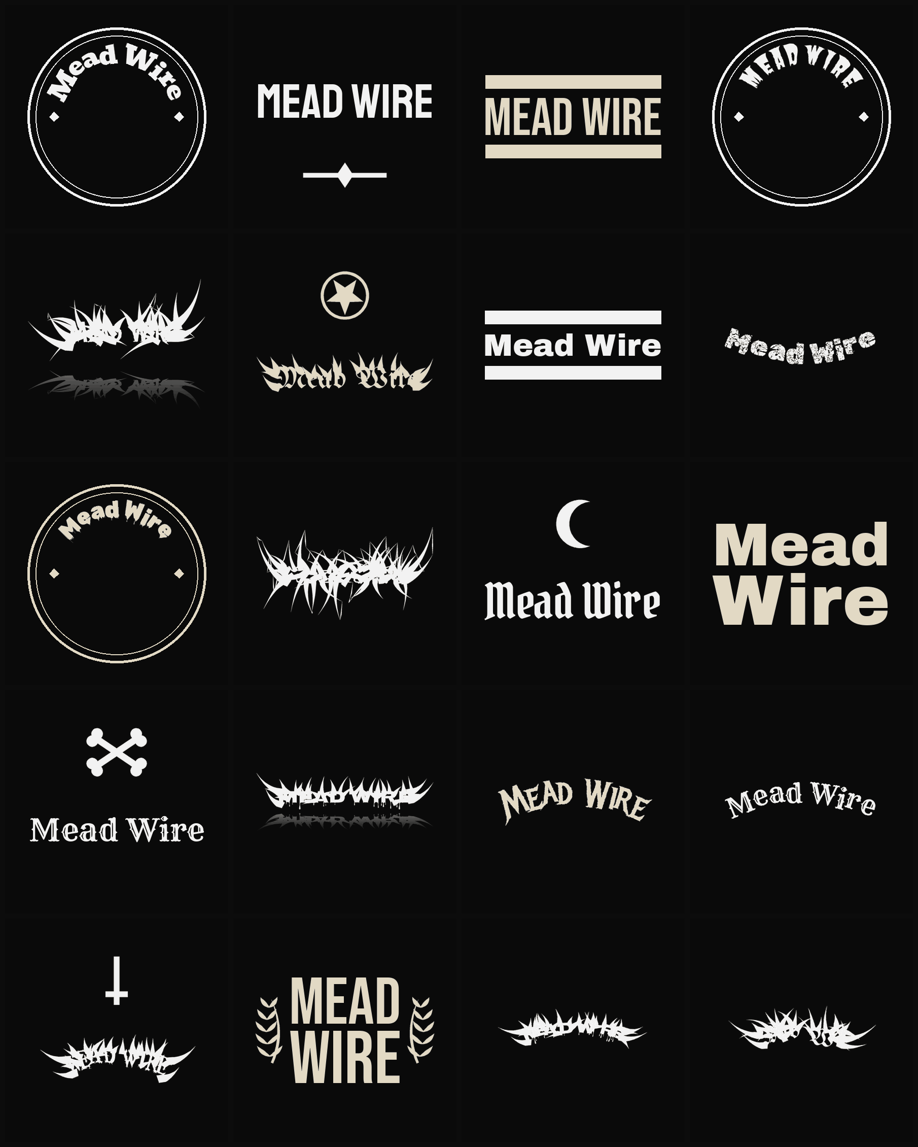 Twenty Mead Wire band logo ideas — different faces, treatments and spike settings