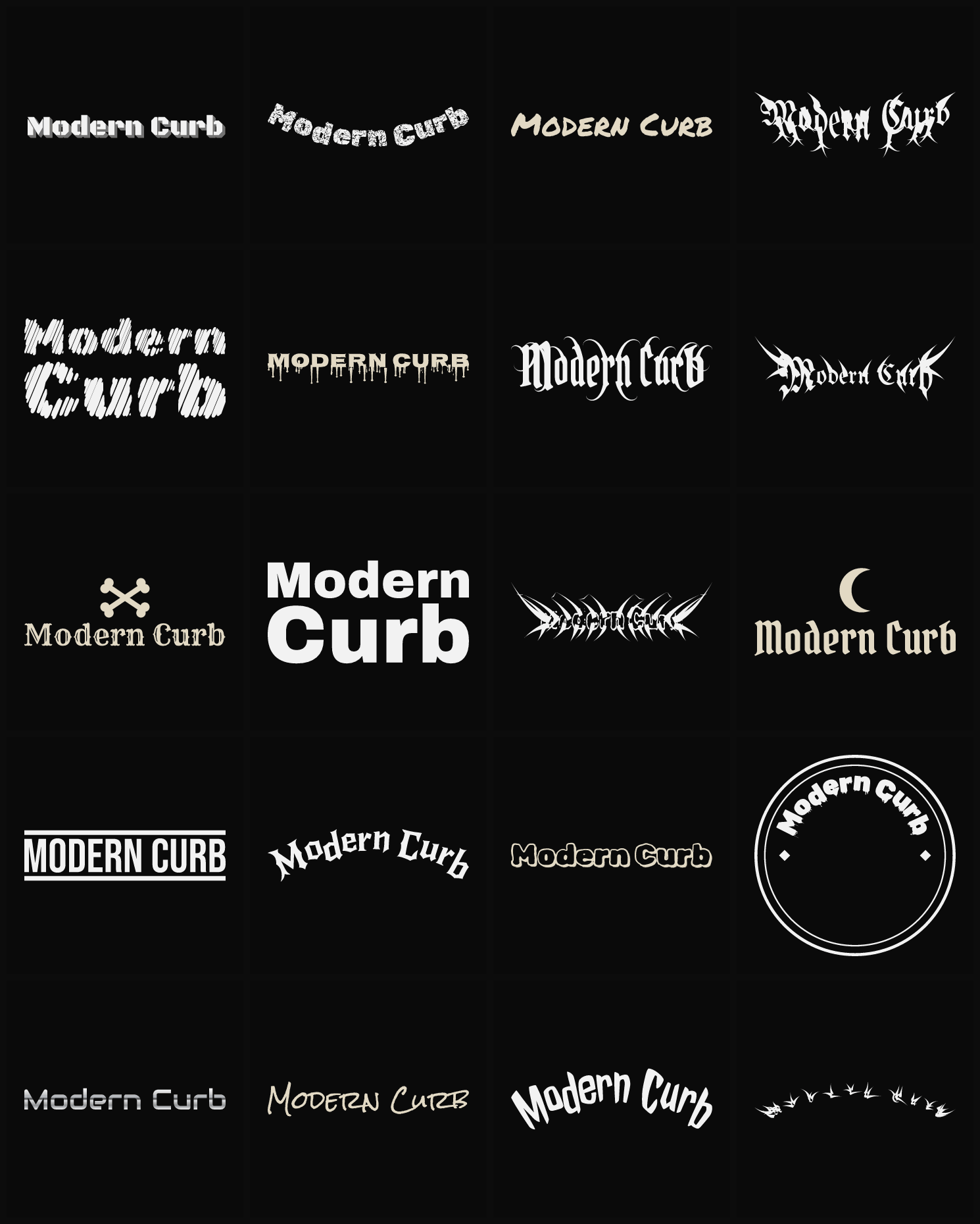 Twenty Modern Curb band logo ideas — different faces, treatments and spike settings