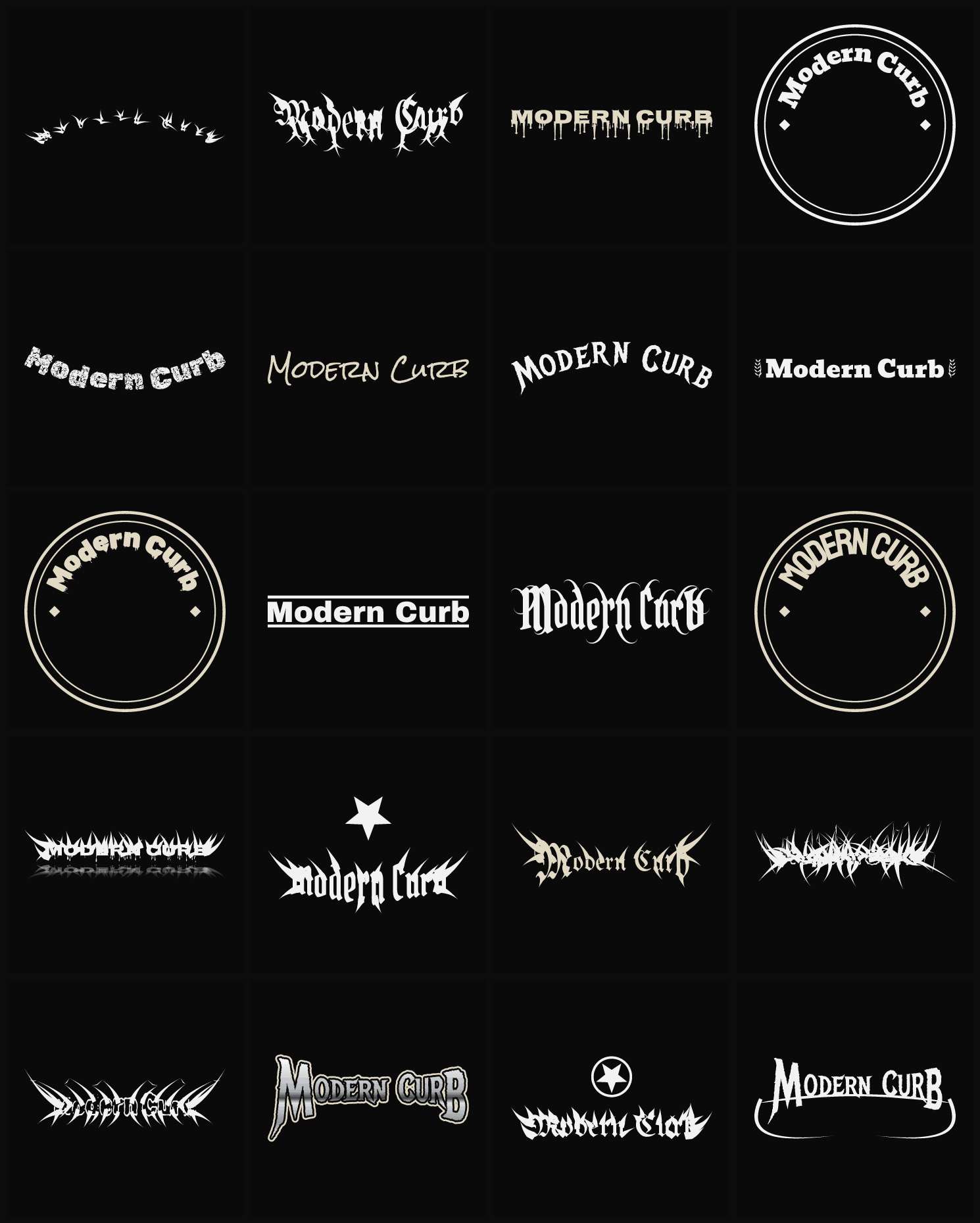 Twenty Modern Curb band logo ideas — different faces, treatments and spike settings