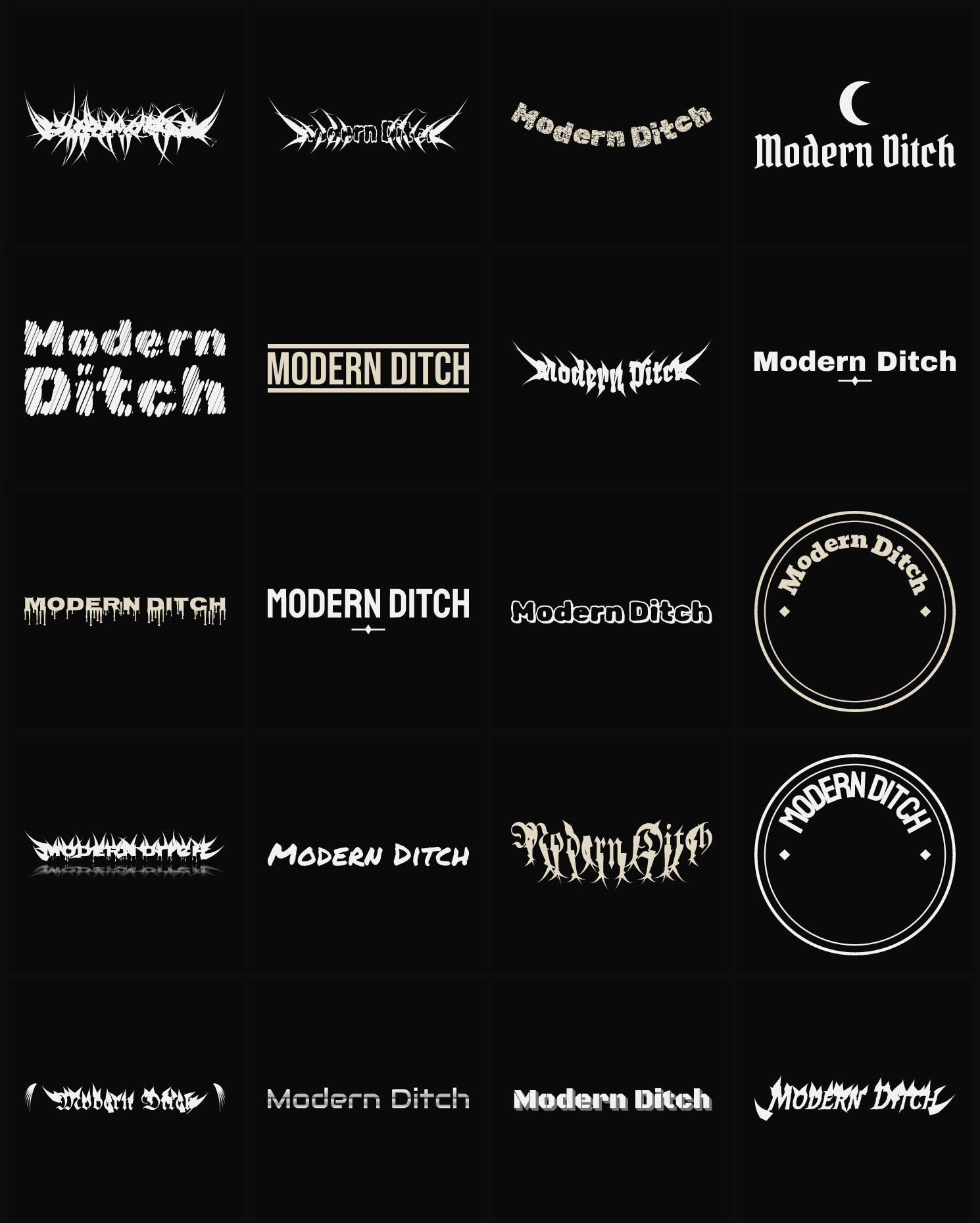 Twenty Modern Ditch band logo ideas — different faces, treatments and spike settings