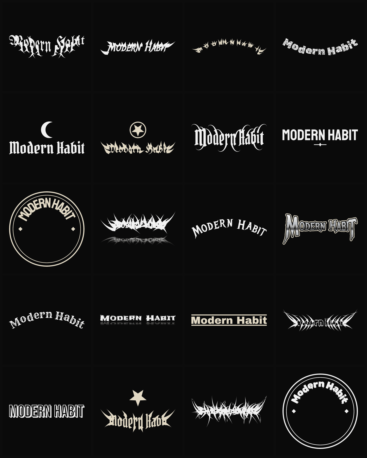 Twenty Modern Habit band logo ideas — different faces, treatments and spike settings