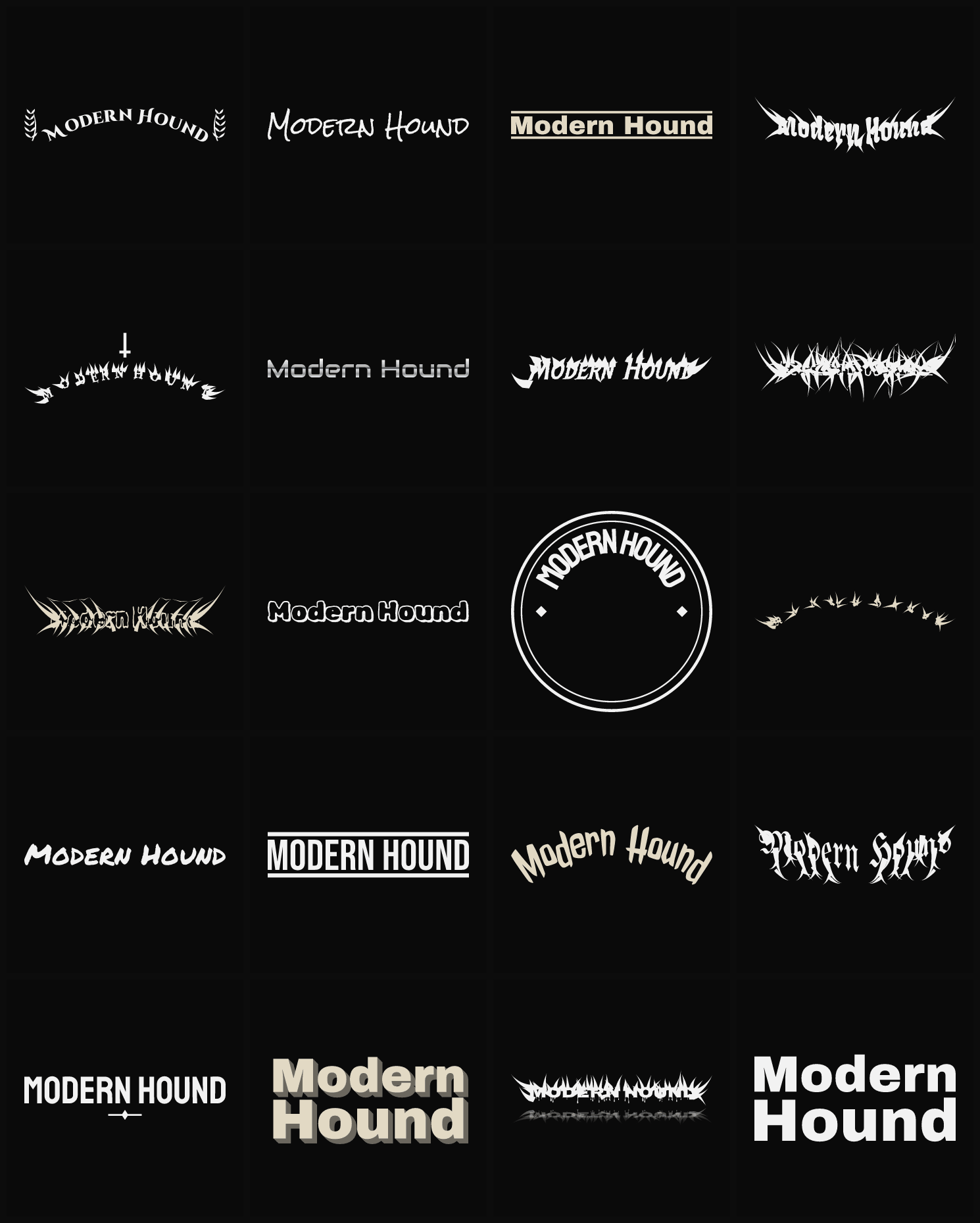 Twenty Modern Hound band logo ideas — different faces, treatments and spike settings