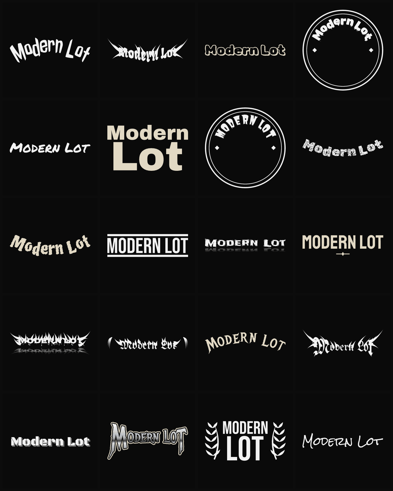 Twenty Modern Lot band logo ideas — different faces, treatments and spike settings