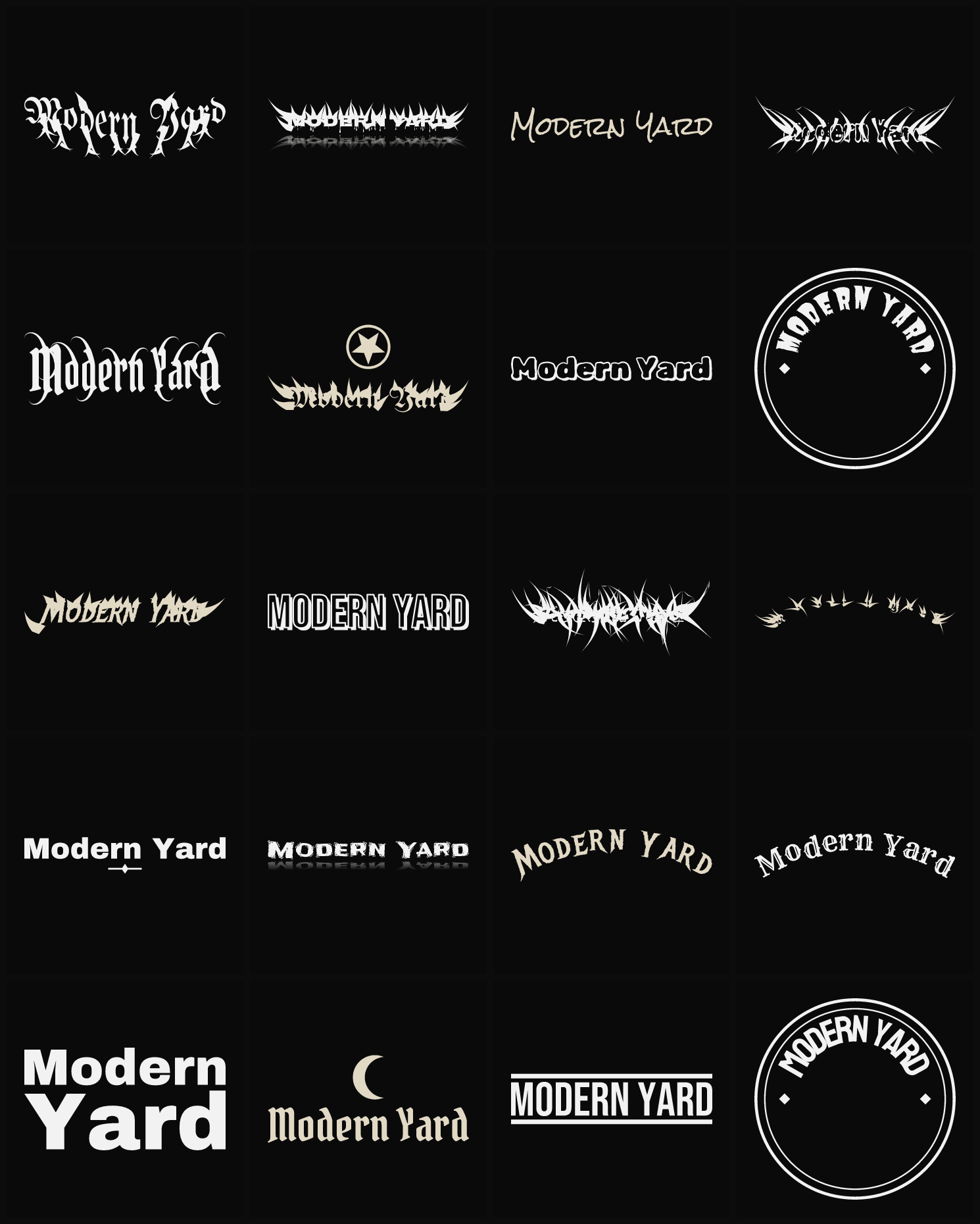 Twenty Modern Yard band logo ideas — different faces, treatments and spike settings