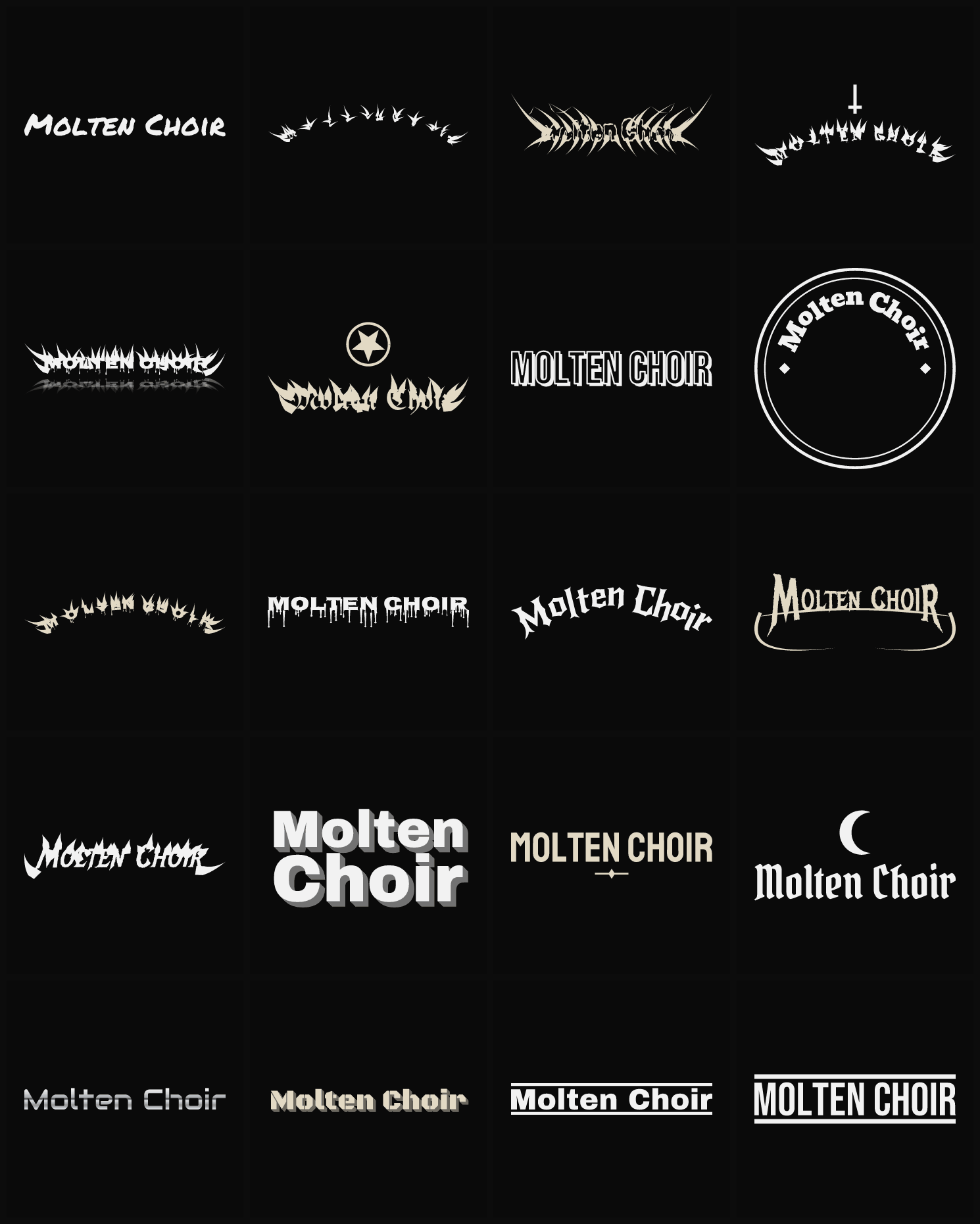 Twenty Molten Choir band logo ideas — different faces, treatments and spike settings