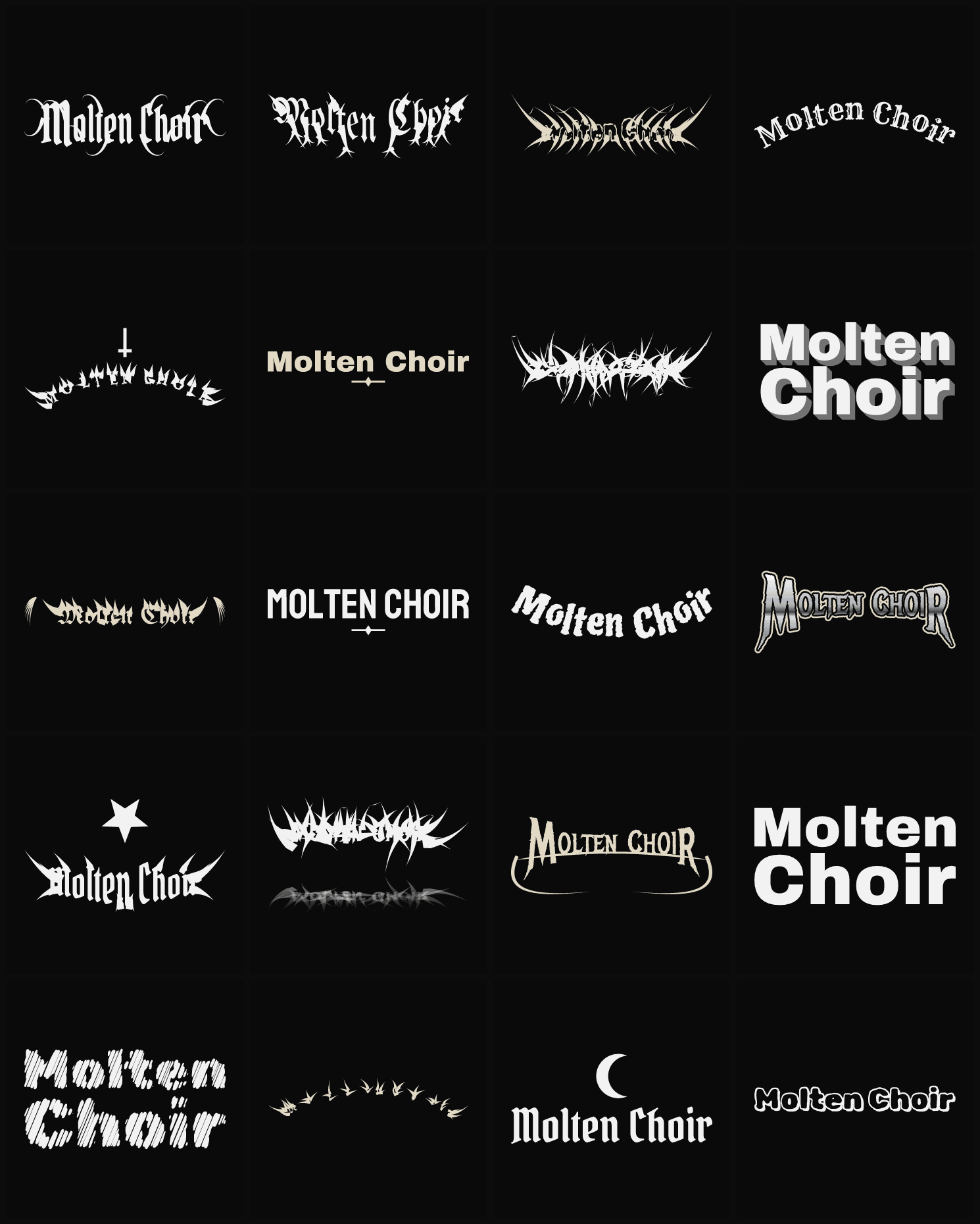 Twenty Molten Choir band logo ideas — different faces, treatments and spike settings