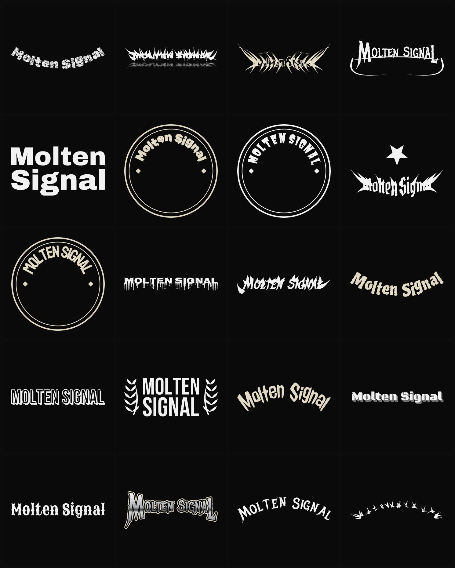 Twenty Molten Signal band logo ideas — different faces, treatments and spike settings