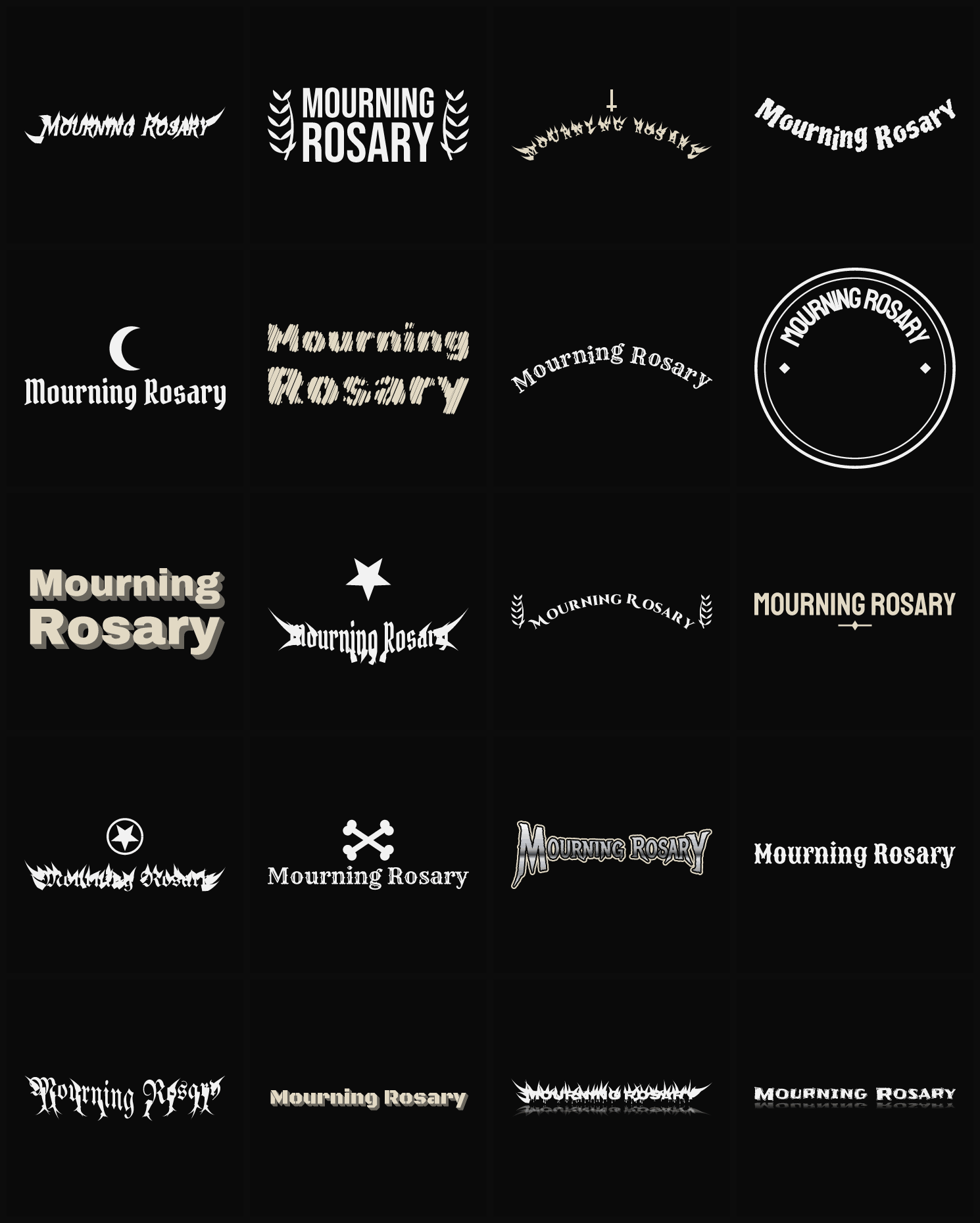 Twenty Mourning Rosary band logo ideas — different faces, treatments and spike settings