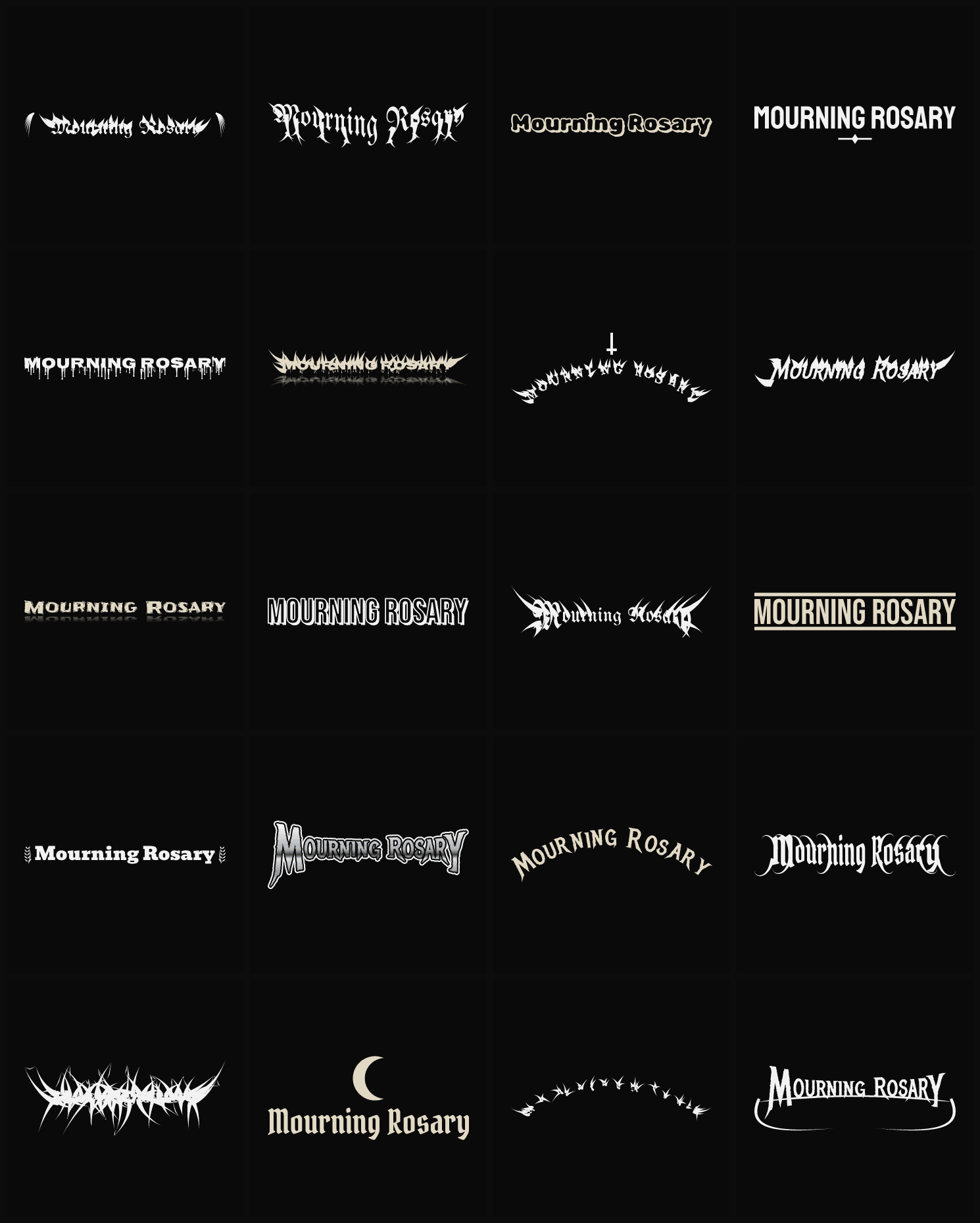 Twenty Mourning Rosary band logo ideas — different faces, treatments and spike settings