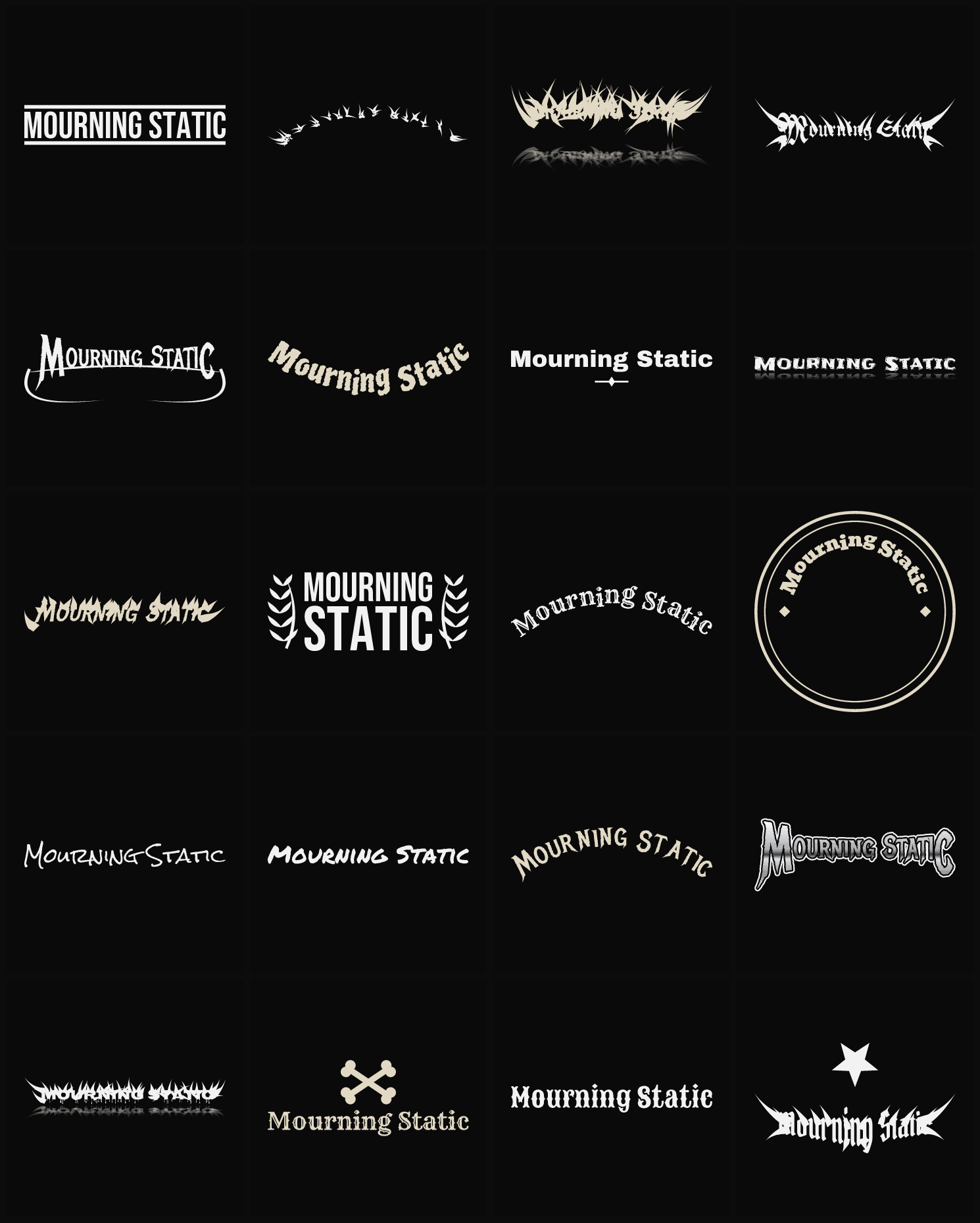 Twenty Mourning Static band logo ideas — different faces, treatments and spike settings