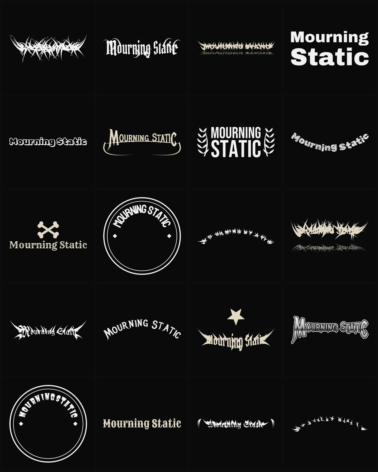 Twenty Mourning Static band logo ideas — different faces, treatments and spike settings