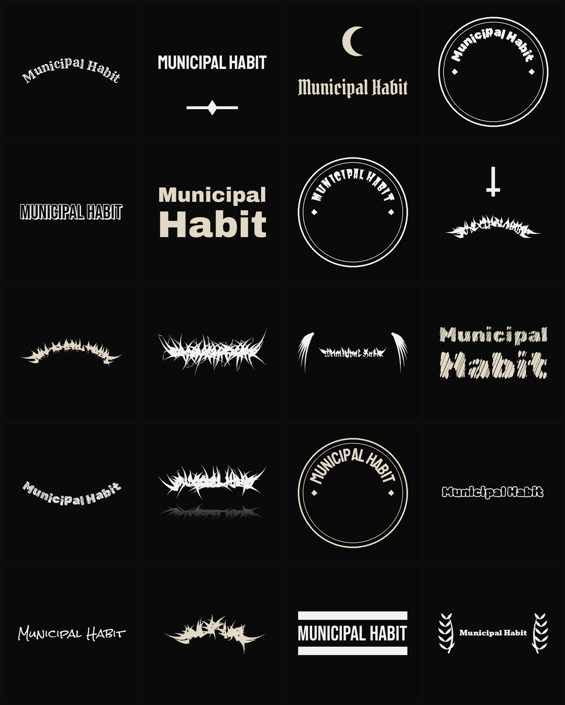 Twenty Municipal Habit band logo ideas — different faces, treatments and spike settings