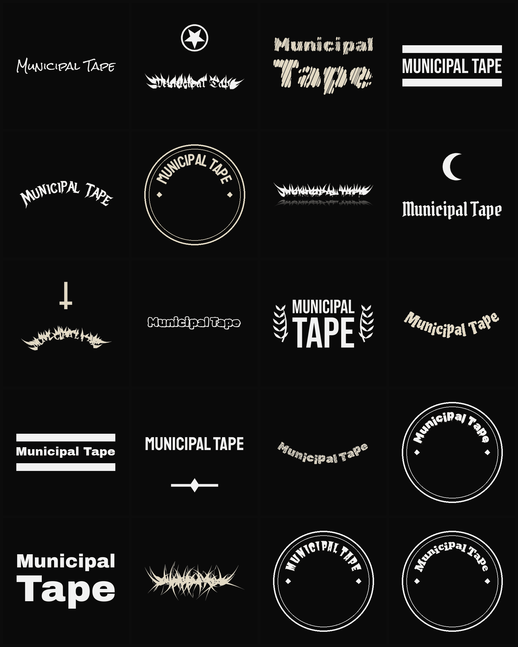 Twenty Municipal Tape band logo ideas — different faces, treatments and spike settings