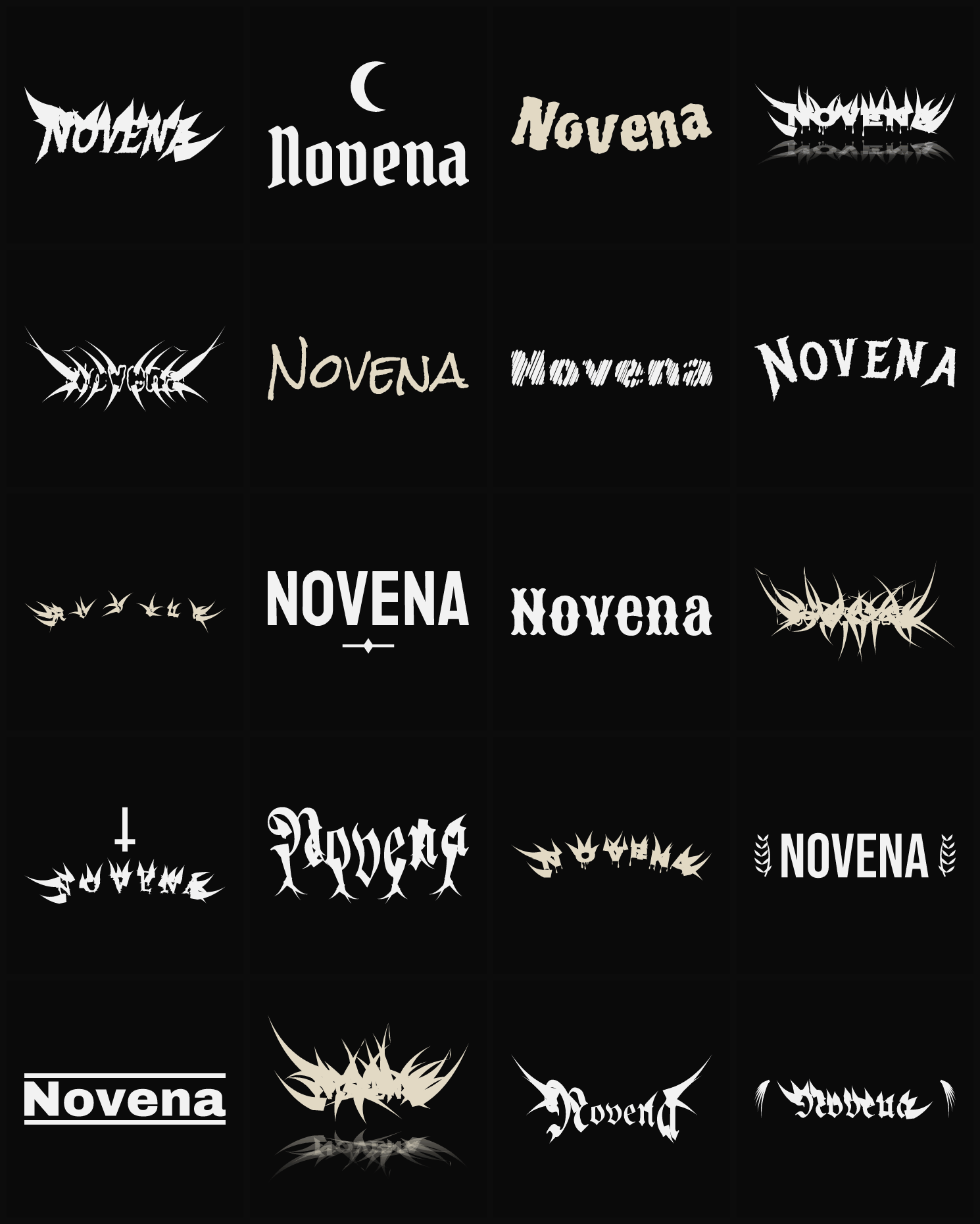Twenty Novena band logo ideas — different faces, treatments and spike settings