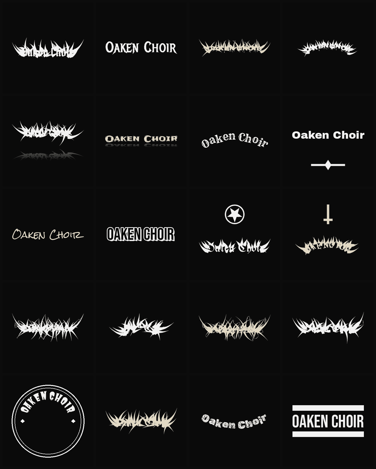Twenty Oaken Choir band logo ideas — different faces, treatments and spike settings