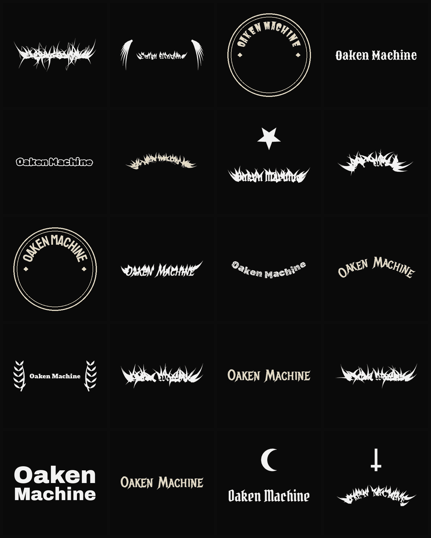 Twenty Oaken Machine band logo ideas — different faces, treatments and spike settings