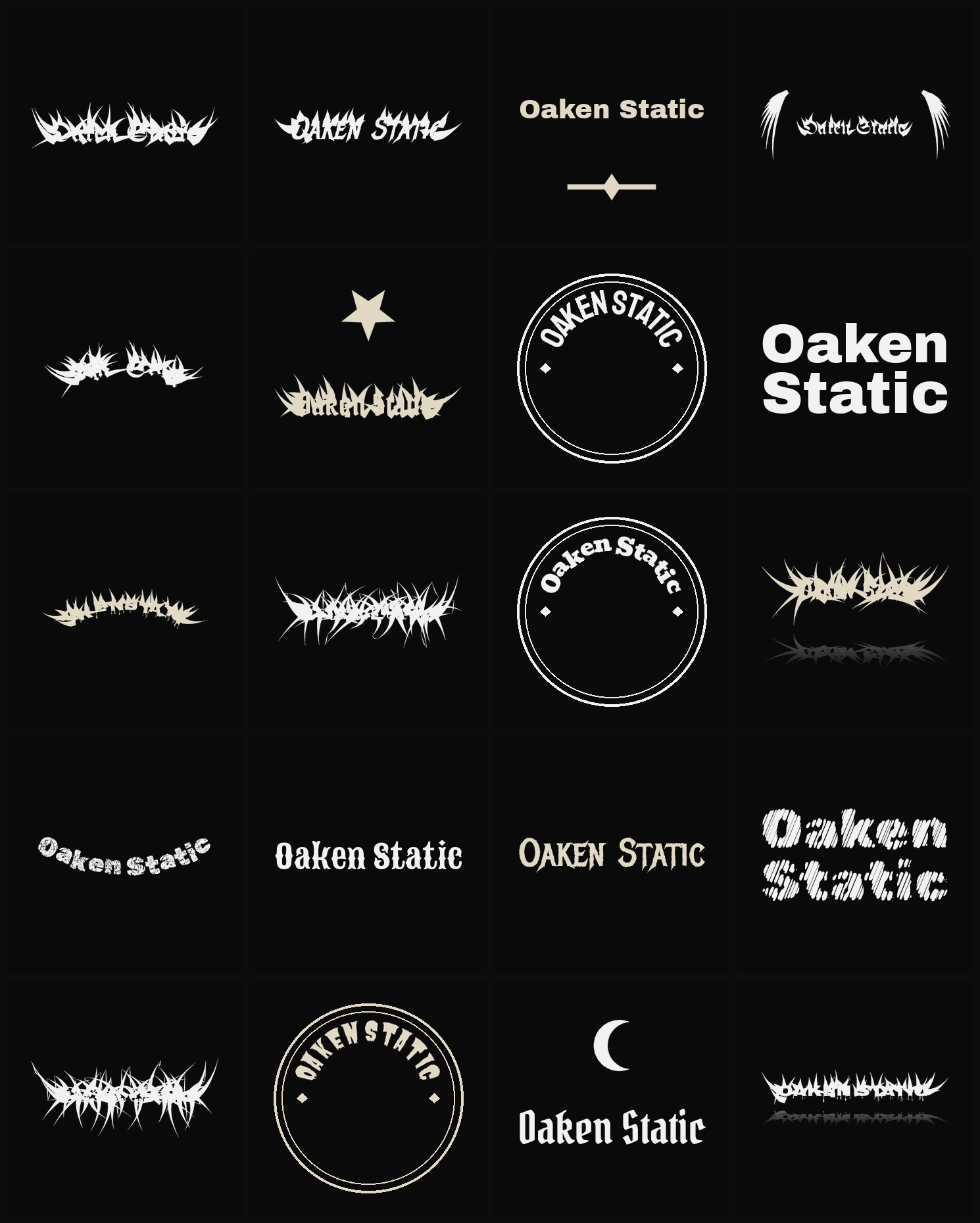 Twenty Oaken Static band logo ideas — different faces, treatments and spike settings