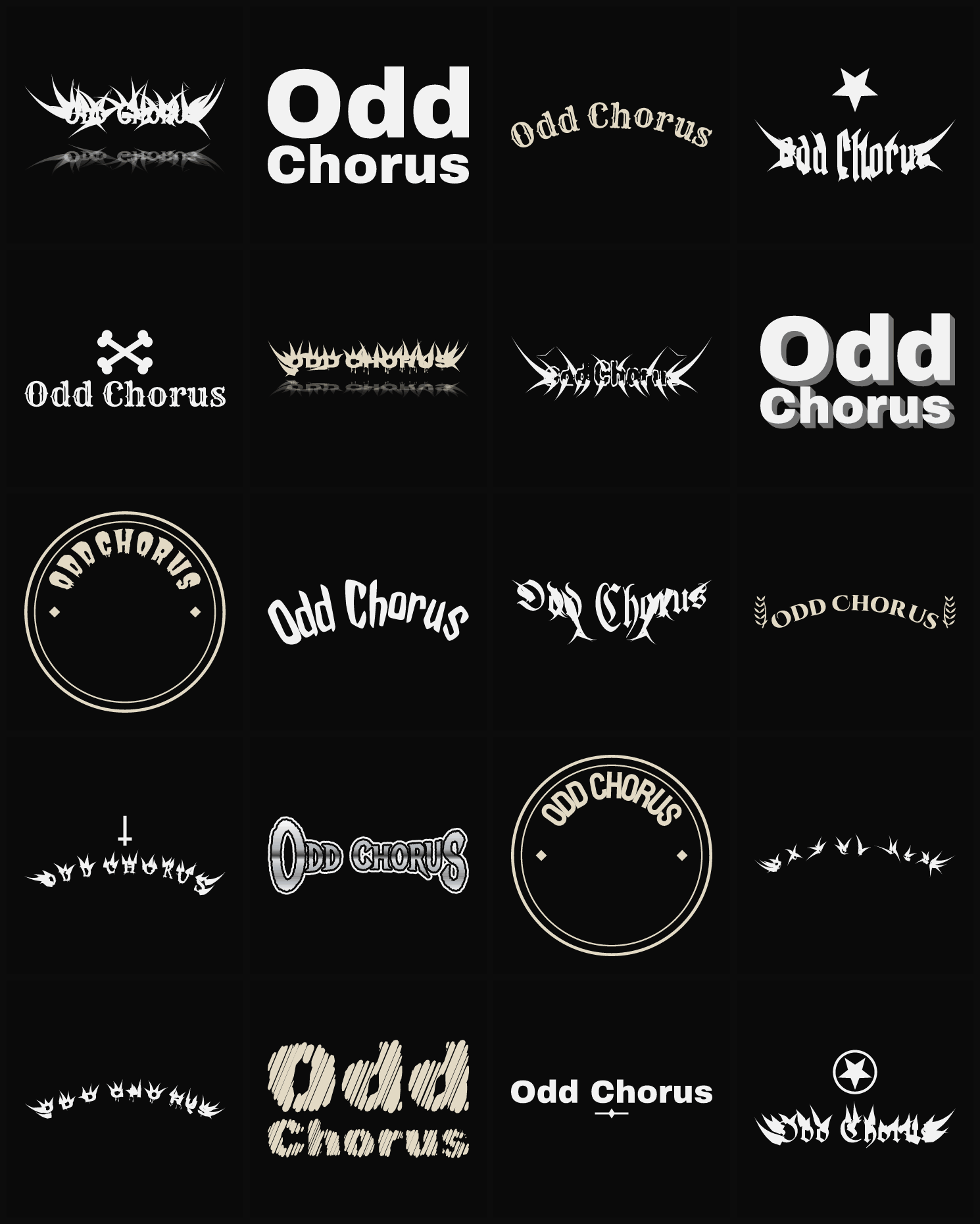 Twenty Odd Chorus band logo ideas — different faces, treatments and spike settings