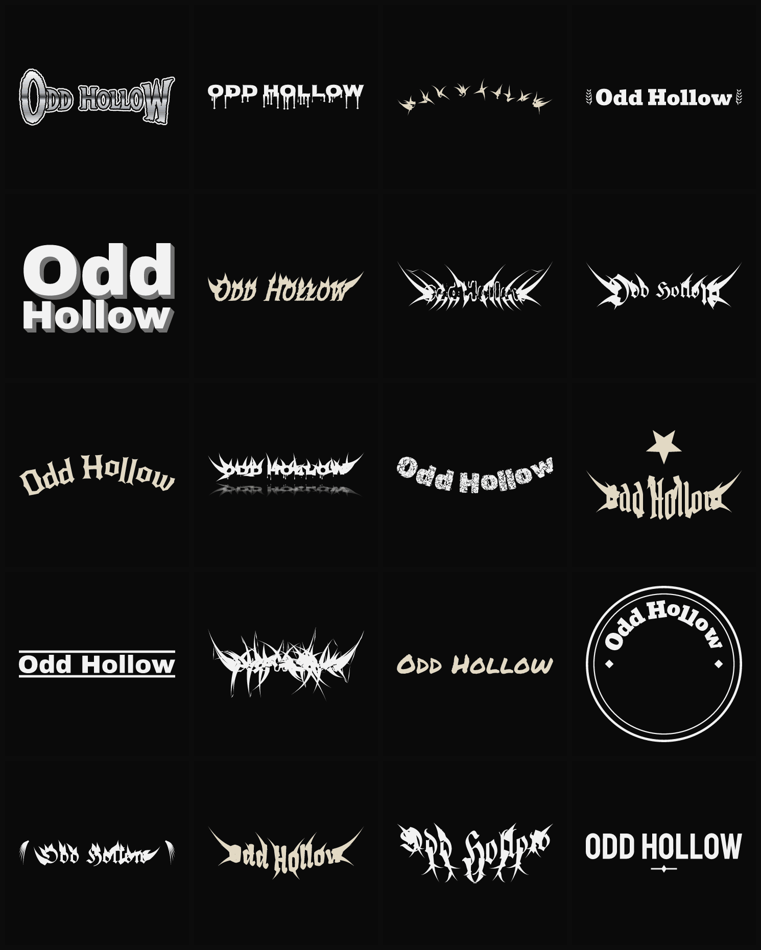 Twenty Odd Hollow band logo ideas — different faces, treatments and spike settings