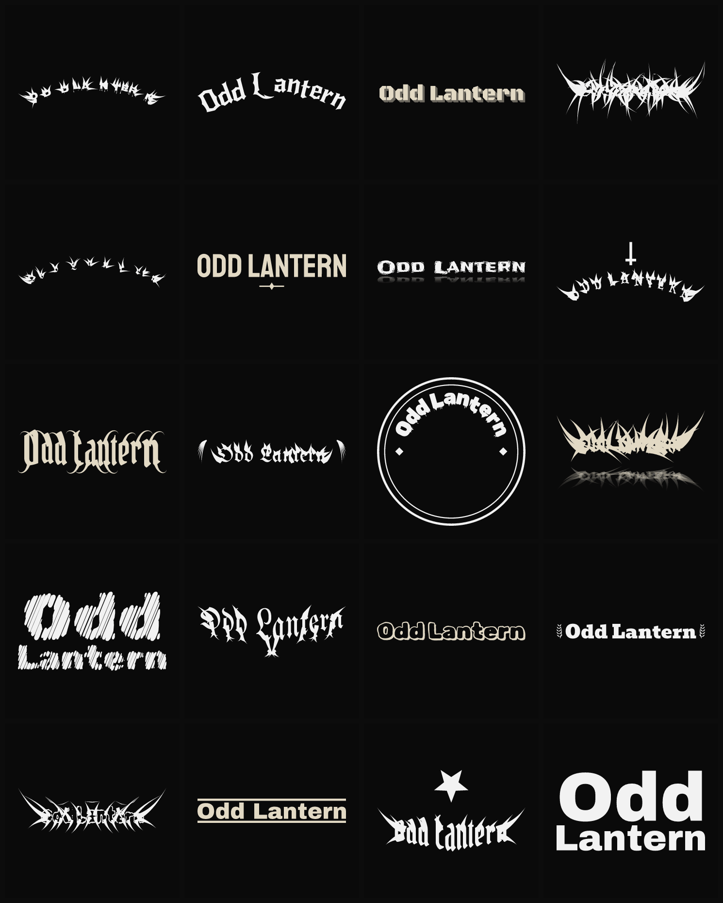 Twenty Odd Lantern band logo ideas — different faces, treatments and spike settings