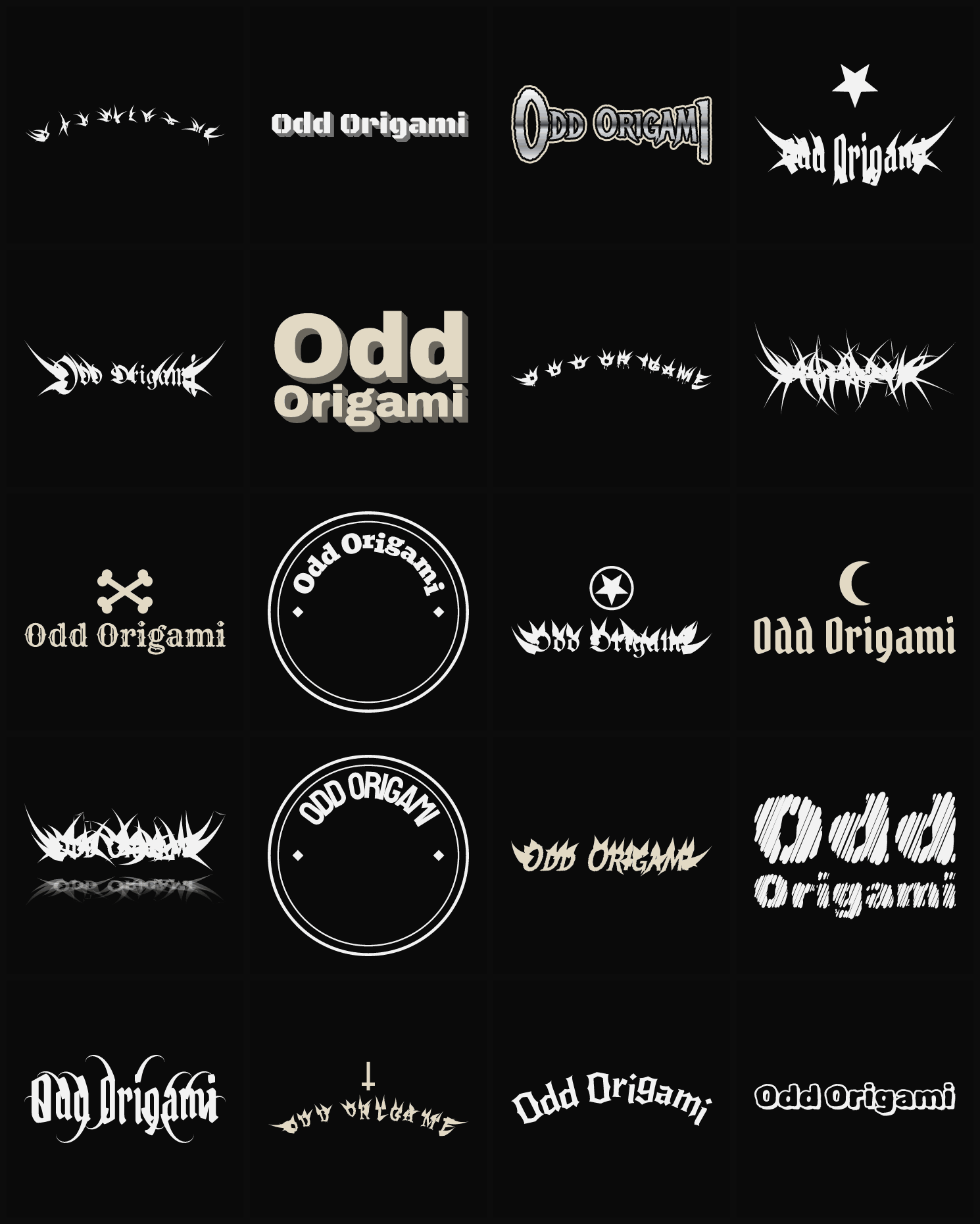 Twenty Odd Origami band logo ideas — different faces, treatments and spike settings
