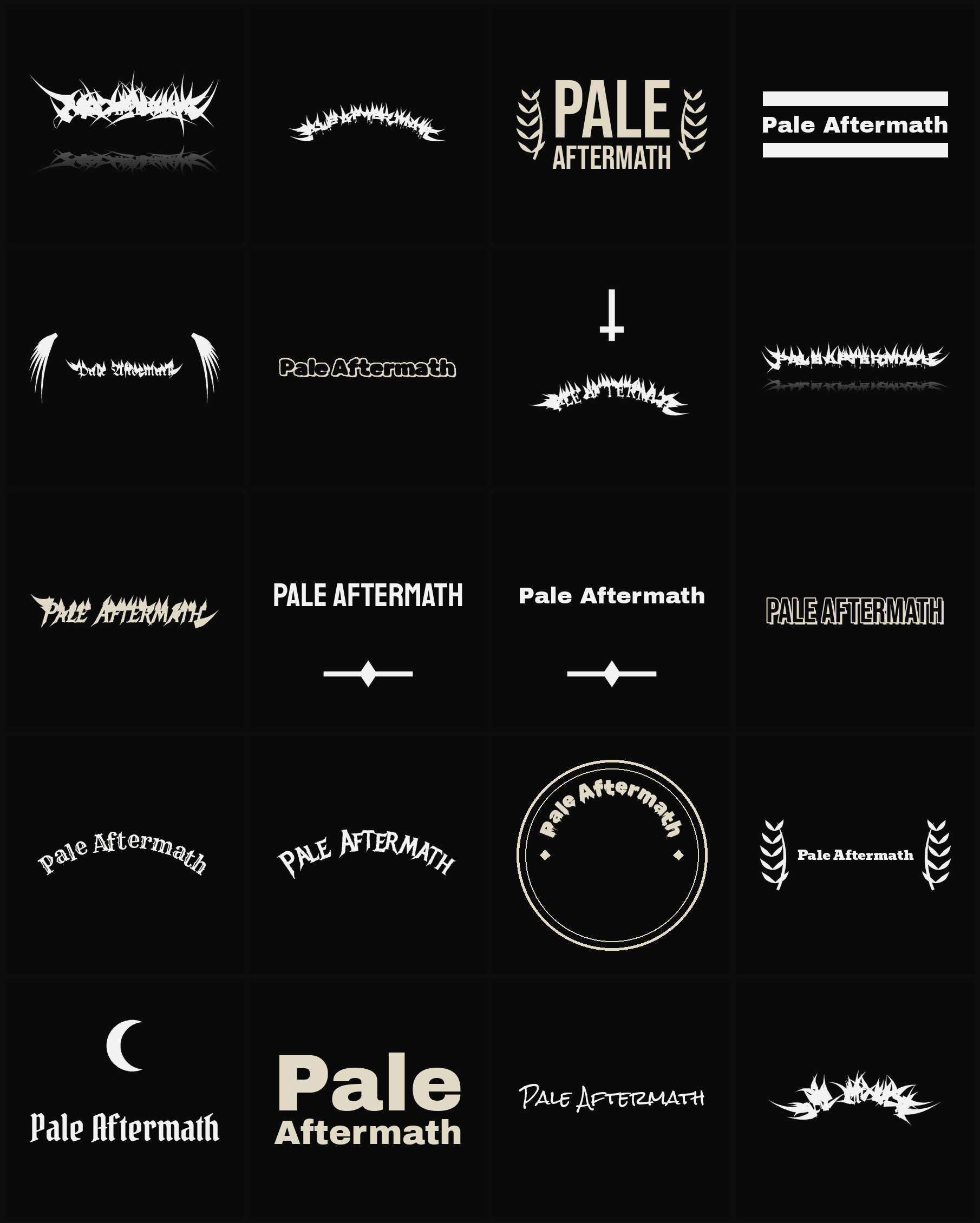 Twenty Pale Aftermath band logo ideas — different faces, treatments and spike settings