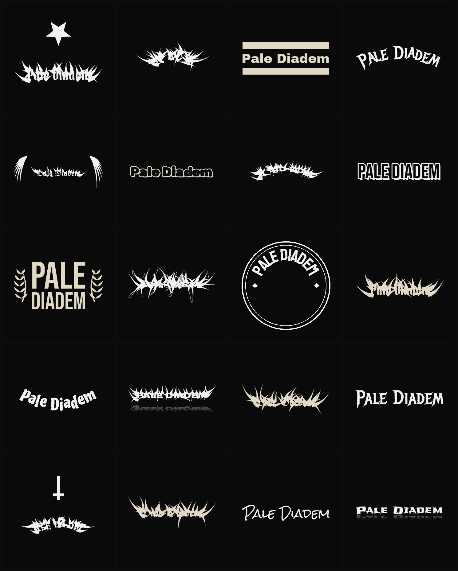Twenty Pale Diadem band logo ideas — different faces, treatments and spike settings