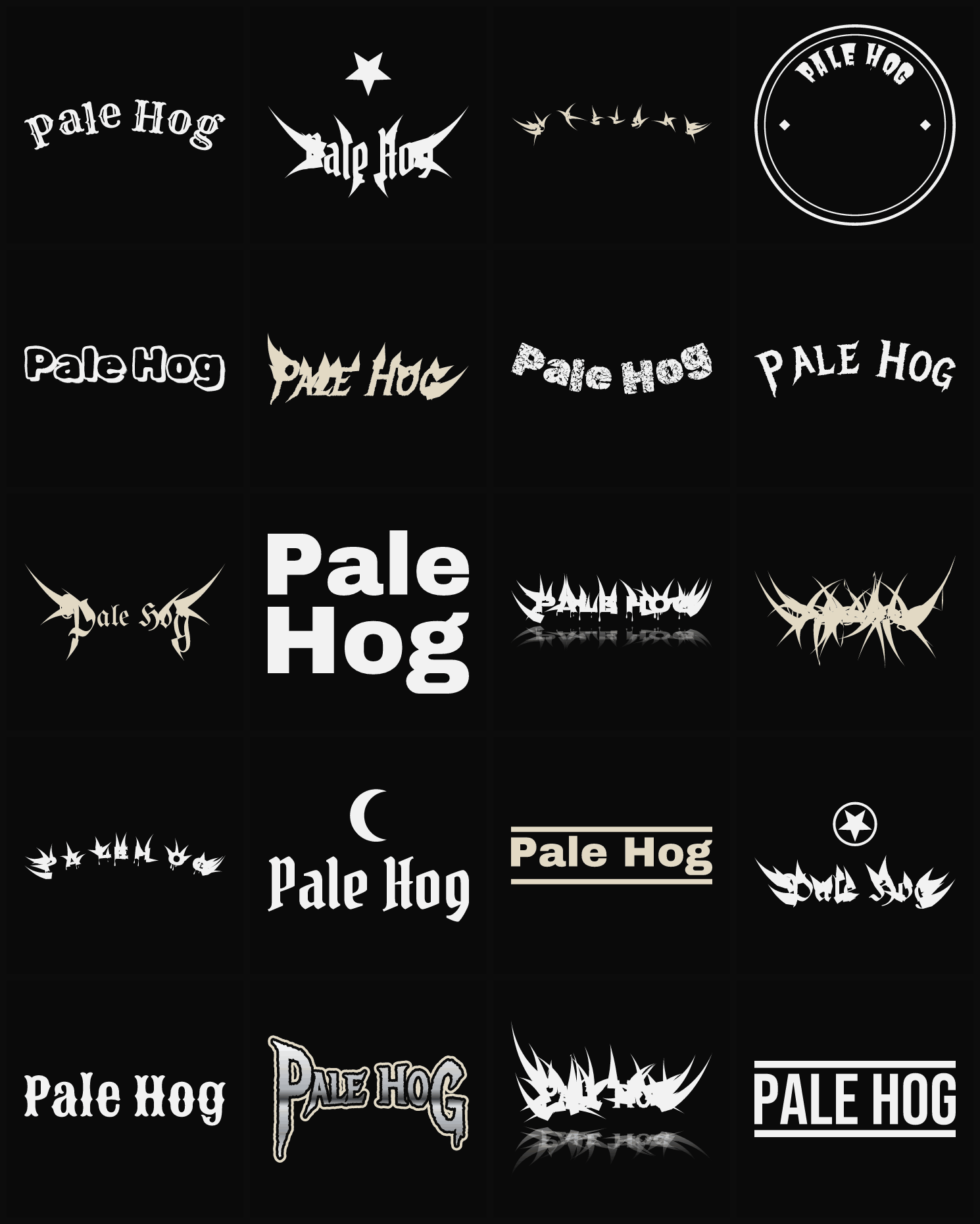 Twenty Pale Hog band logo ideas — different faces, treatments and spike settings