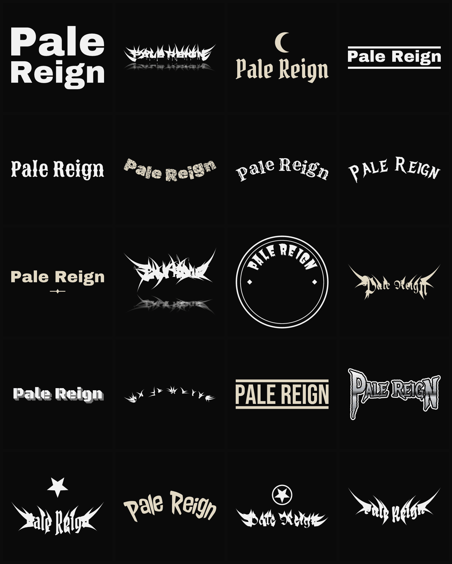Twenty Pale Reign band logo ideas — different faces, treatments and spike settings