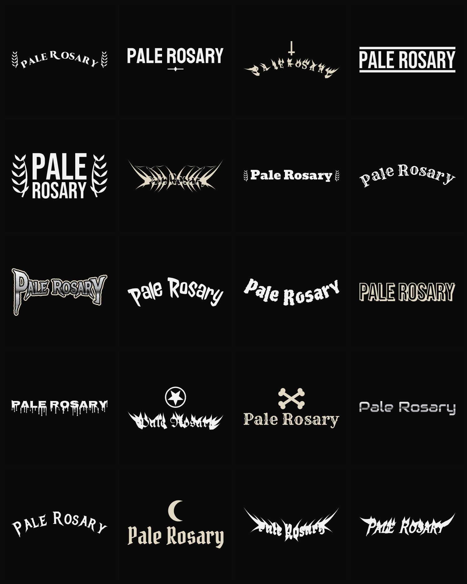 Twenty Pale Rosary band logo ideas — different faces, treatments and spike settings