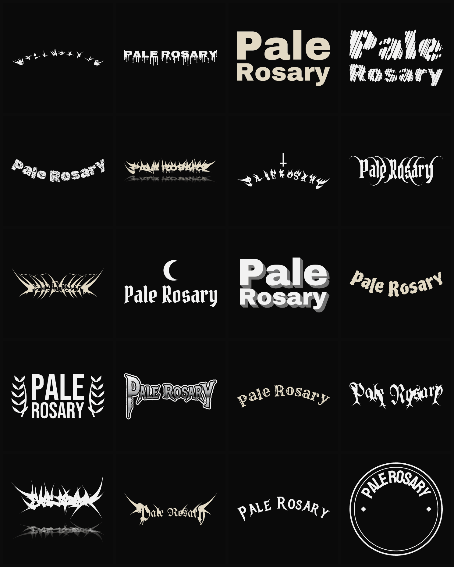 Twenty Pale Rosary band logo ideas — different faces, treatments and spike settings