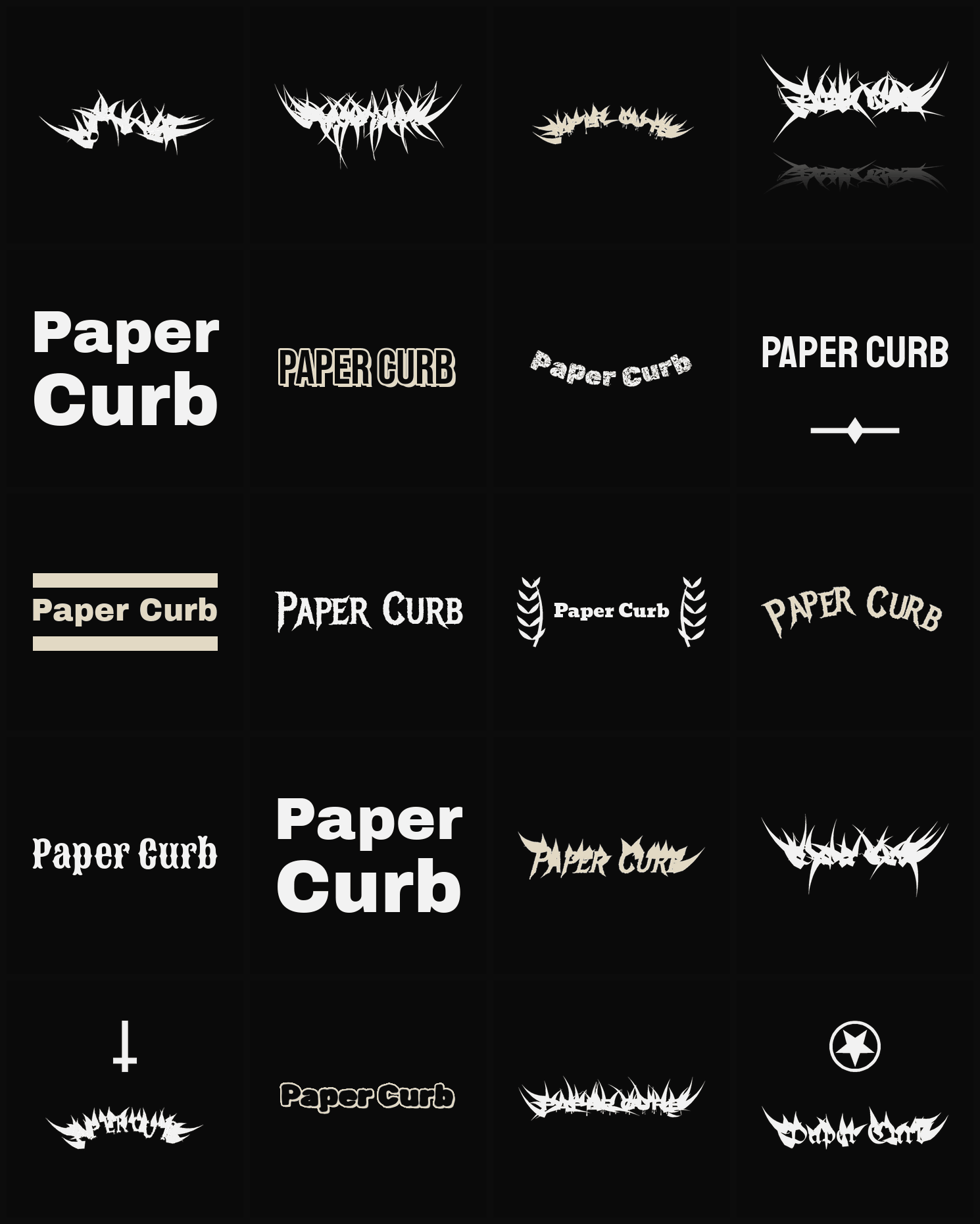 Twenty Paper Curb band logo ideas — different faces, treatments and spike settings