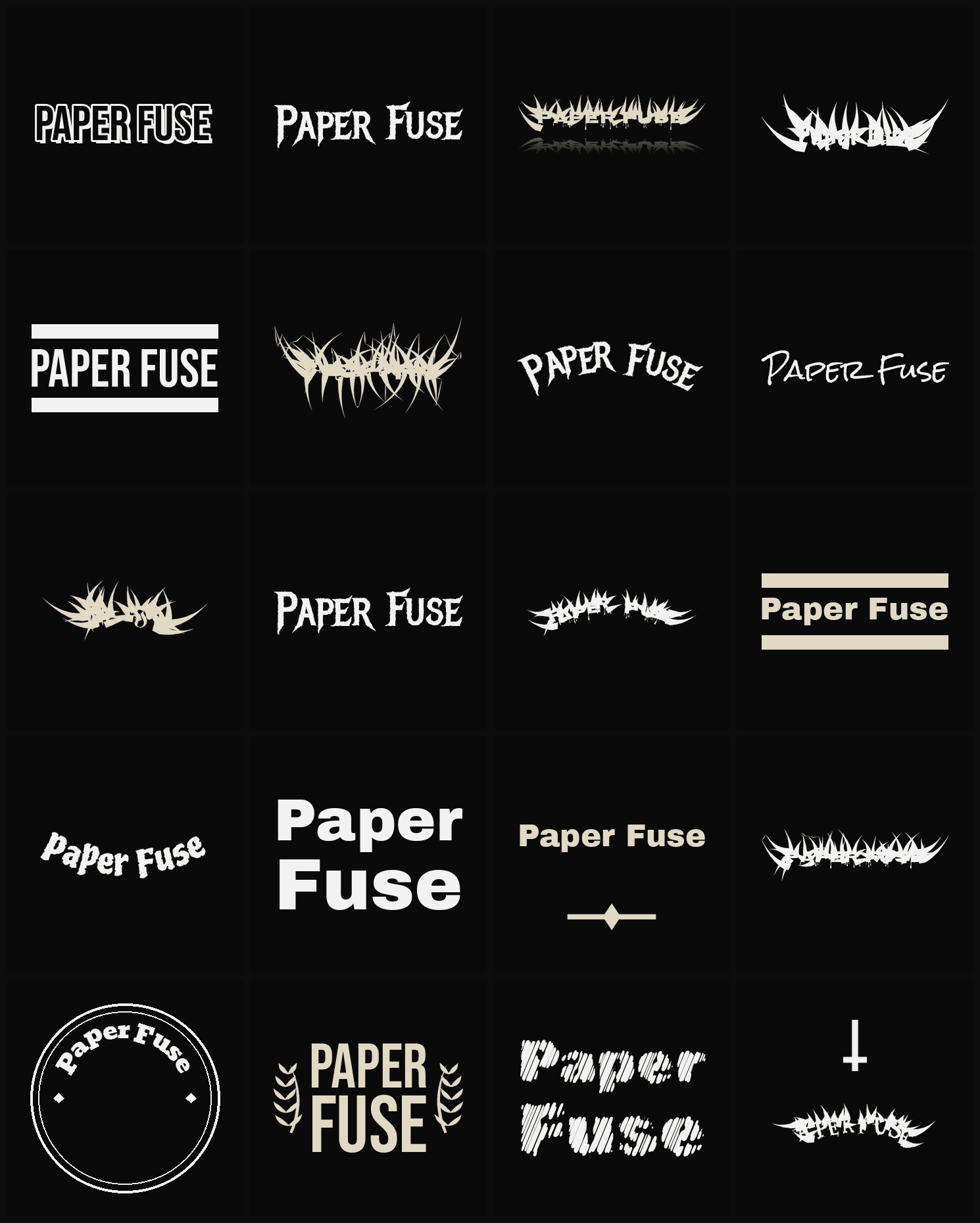 Twenty Paper Fuse band logo ideas — different faces, treatments and spike settings