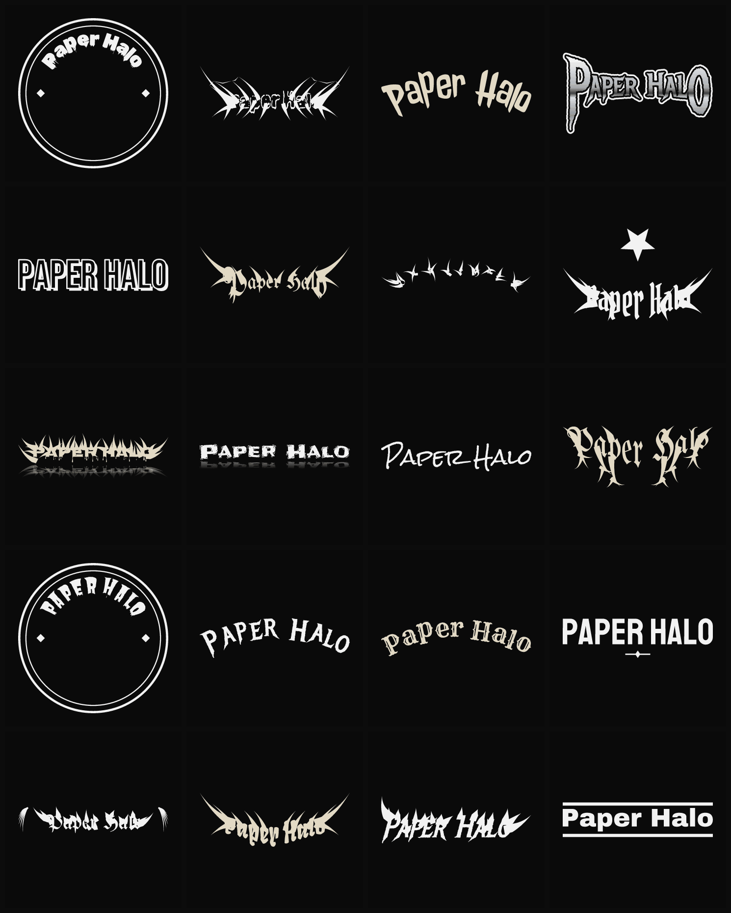 Twenty Paper Halo band logo ideas — different faces, treatments and spike settings