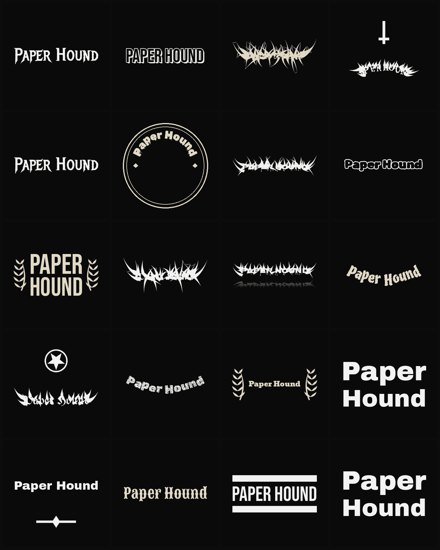 Twenty Paper Hound band logo ideas — different faces, treatments and spike settings