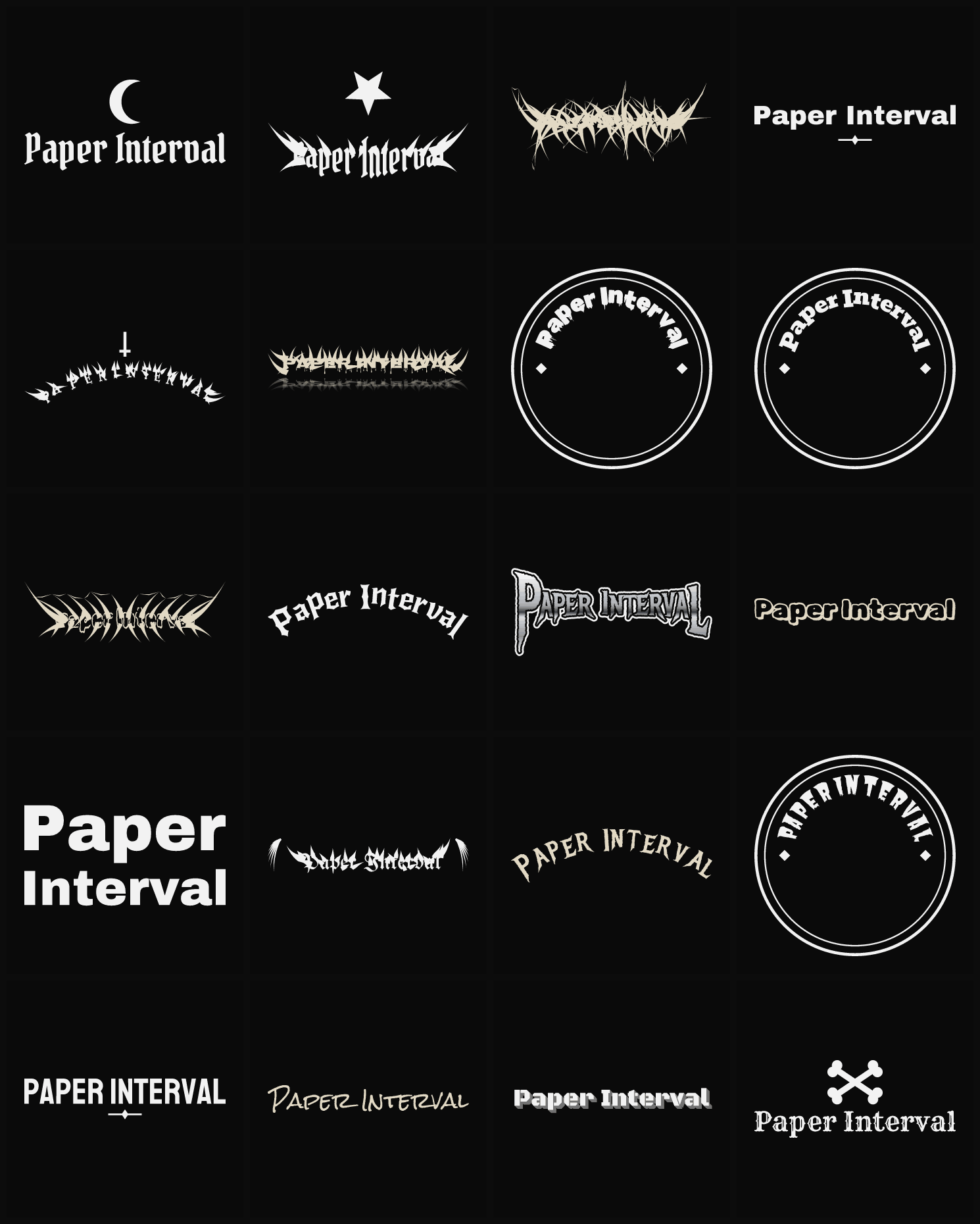 Twenty Paper Interval band logo ideas — different faces, treatments and spike settings