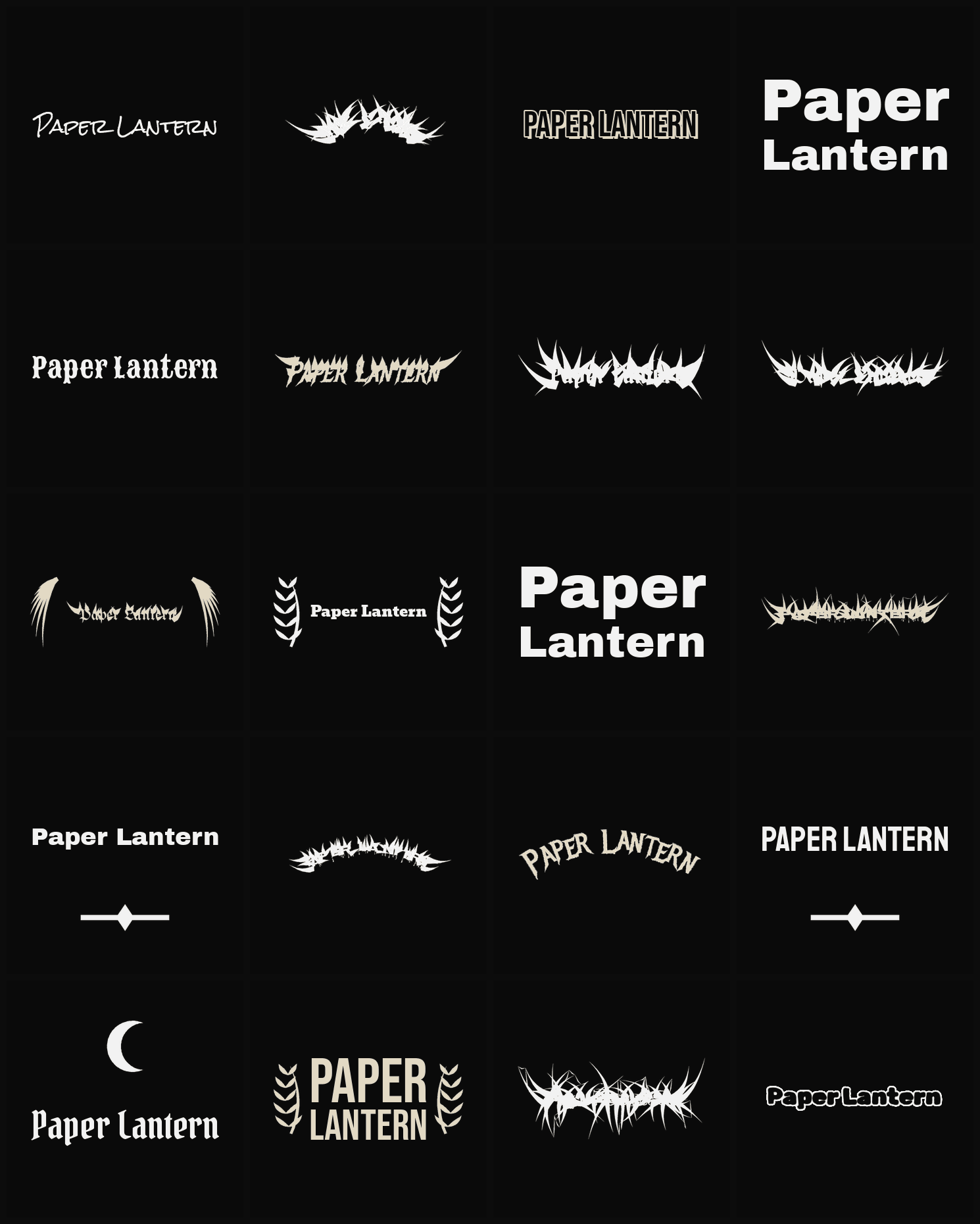 Twenty Paper Lantern band logo ideas — different faces, treatments and spike settings