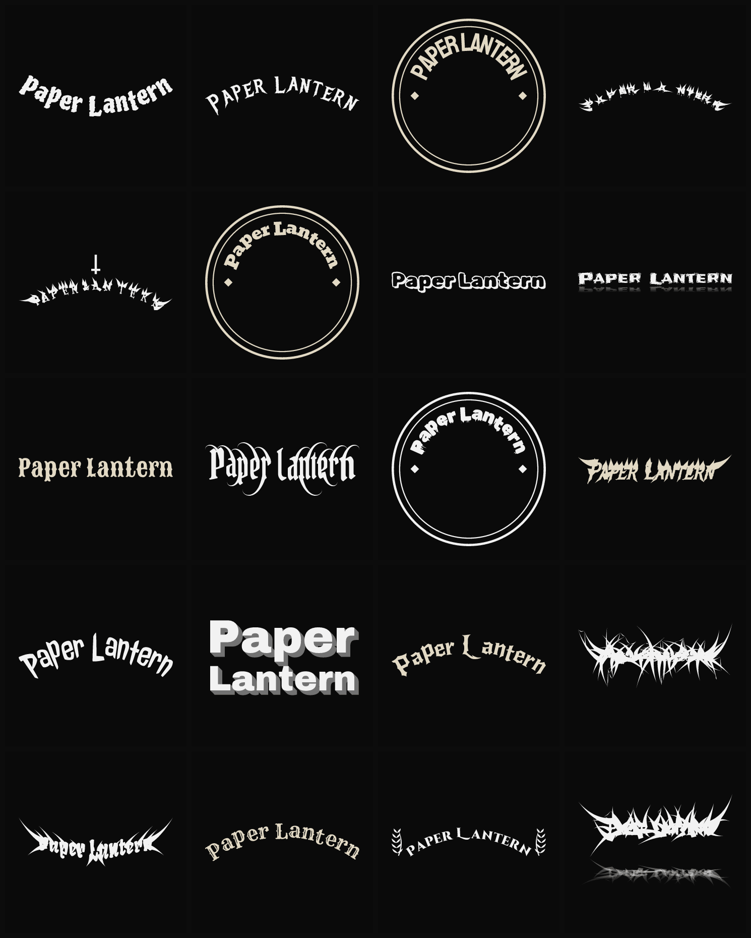 Twenty Paper Lantern band logo ideas — different faces, treatments and spike settings