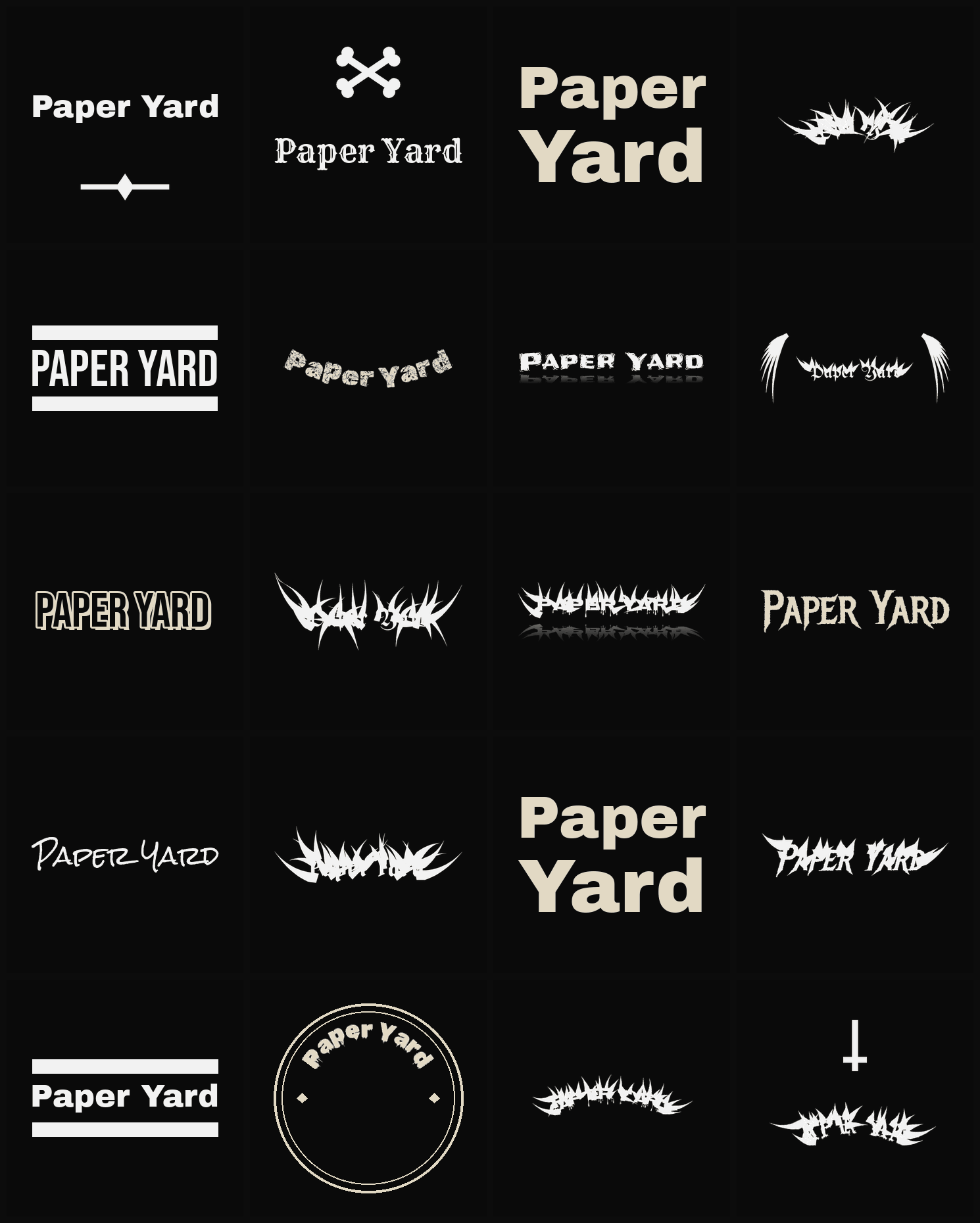 Twenty Paper Yard band logo ideas — different faces, treatments and spike settings