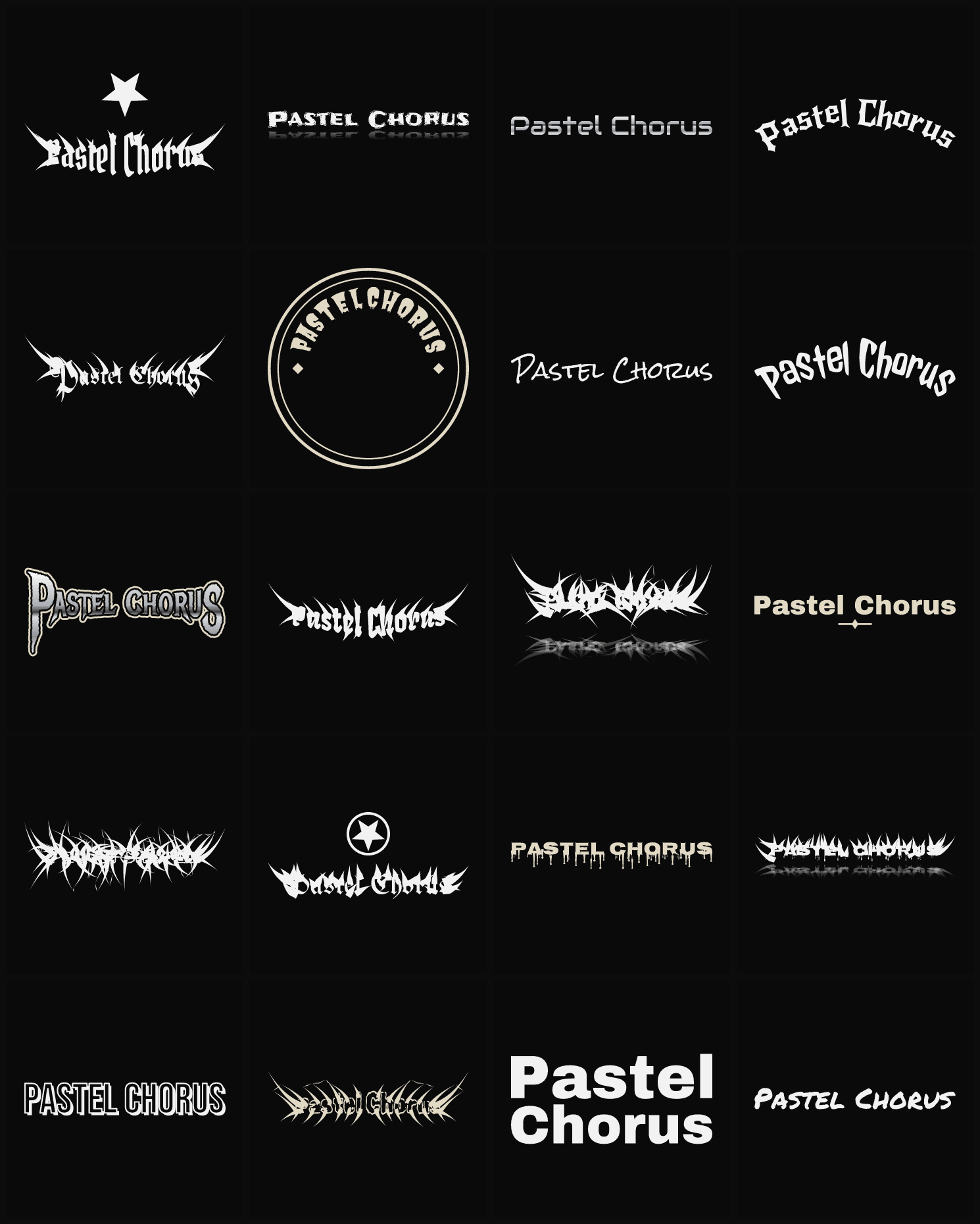 Twenty Pastel Chorus band logo ideas — different faces, treatments and spike settings