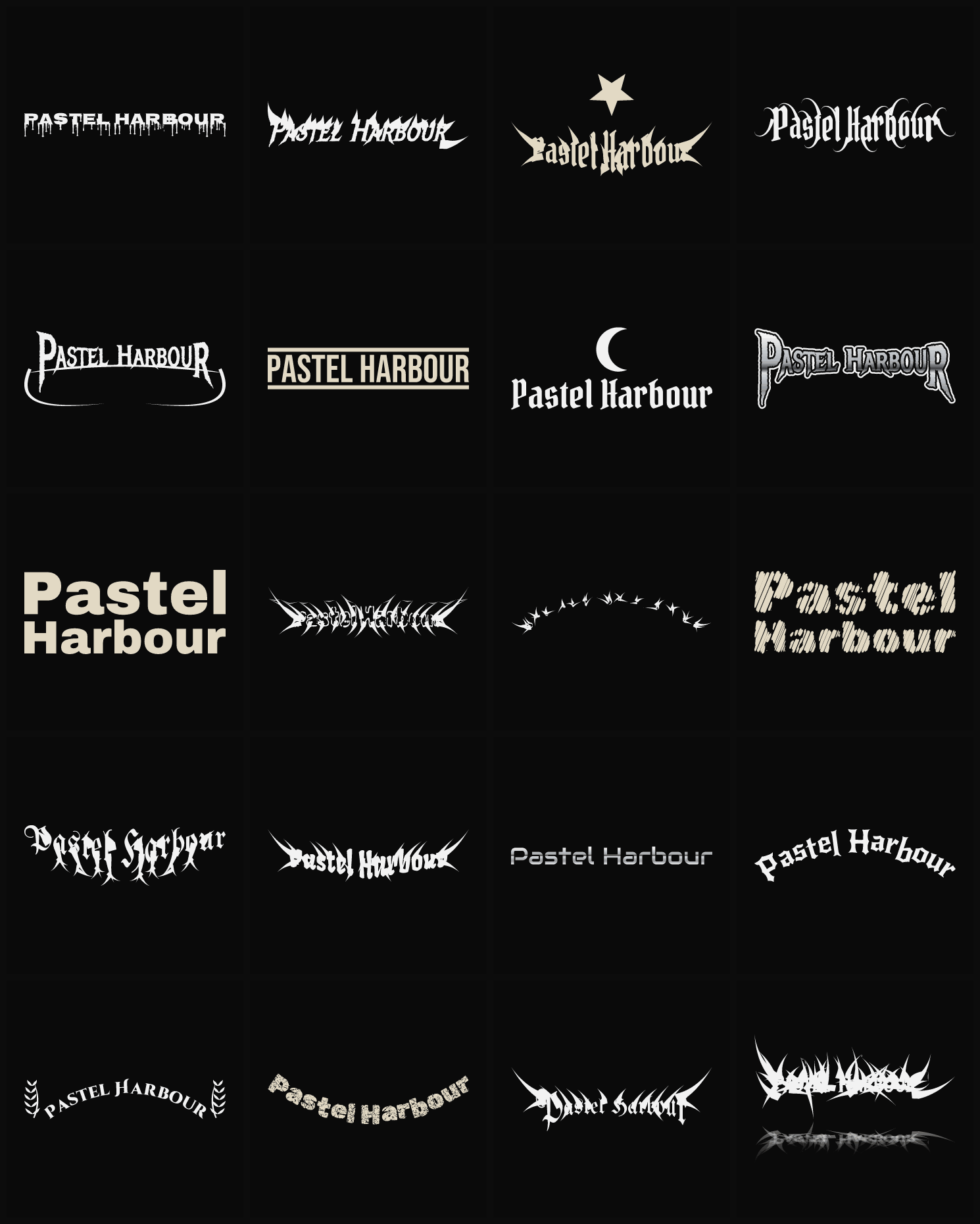 Twenty Pastel Harbour band logo ideas — different faces, treatments and spike settings