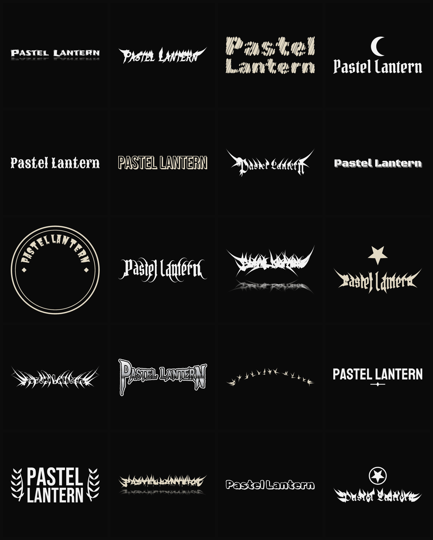Twenty Pastel Lantern band logo ideas — different faces, treatments and spike settings