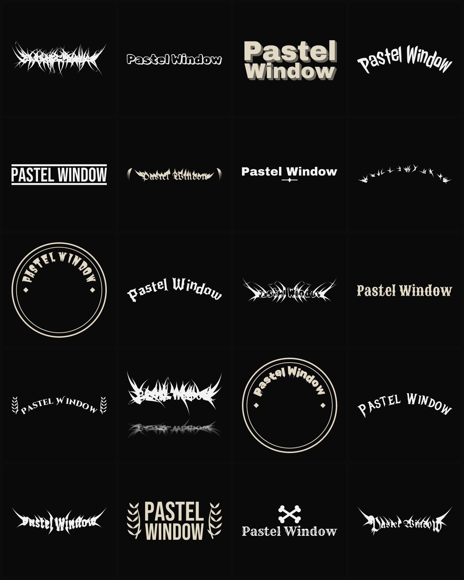 Twenty Pastel Window band logo ideas — different faces, treatments and spike settings