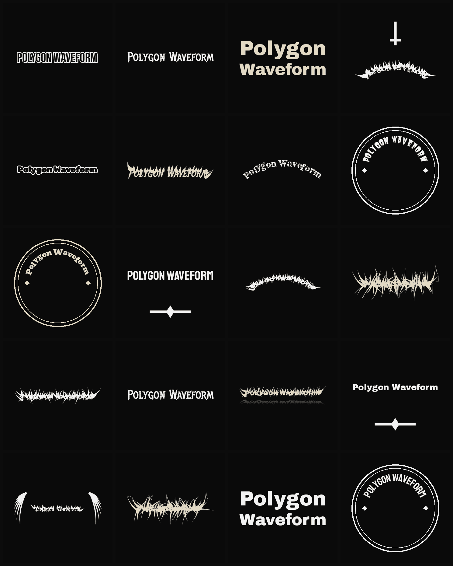Twenty Polygon Waveform band logo ideas — different faces, treatments and spike settings