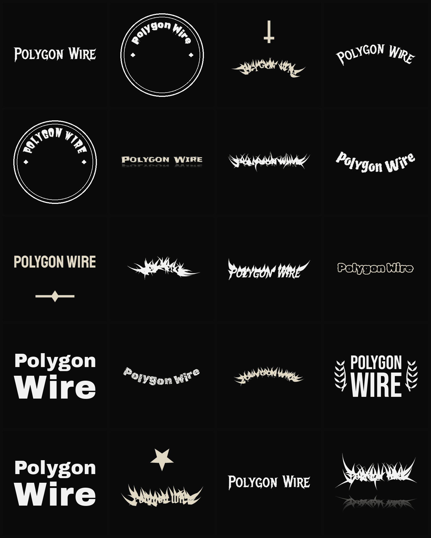 Twenty Polygon Wire band logo ideas — different faces, treatments and spike settings