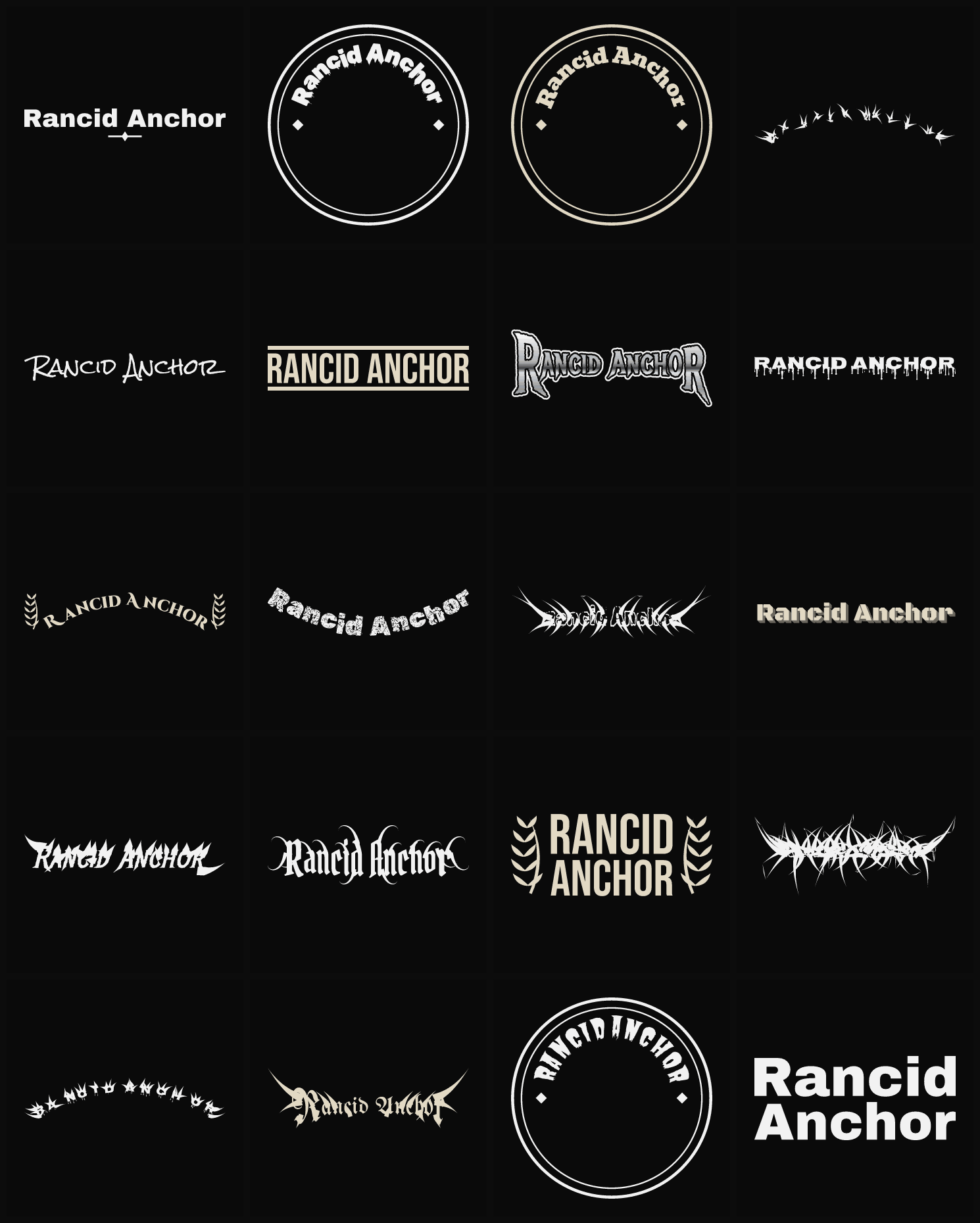 Twenty Rancid Anchor band logo ideas — different faces, treatments and spike settings