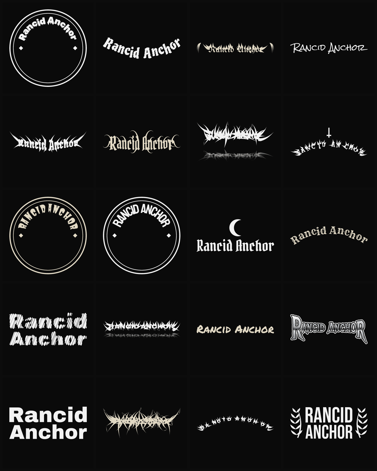 Twenty Rancid Anchor band logo ideas — different faces, treatments and spike settings