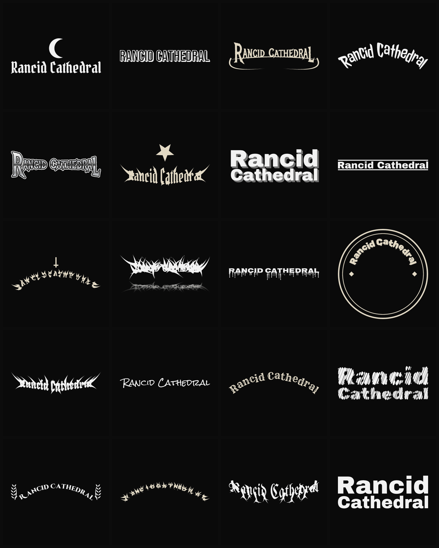 Twenty Rancid Cathedral band logo ideas — different faces, treatments and spike settings