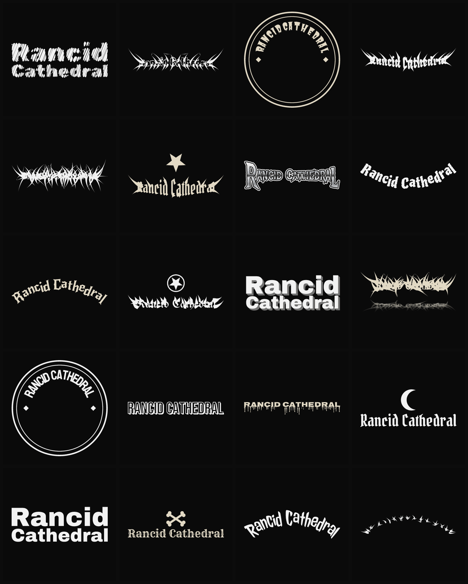 Twenty Rancid Cathedral band logo ideas — different faces, treatments and spike settings